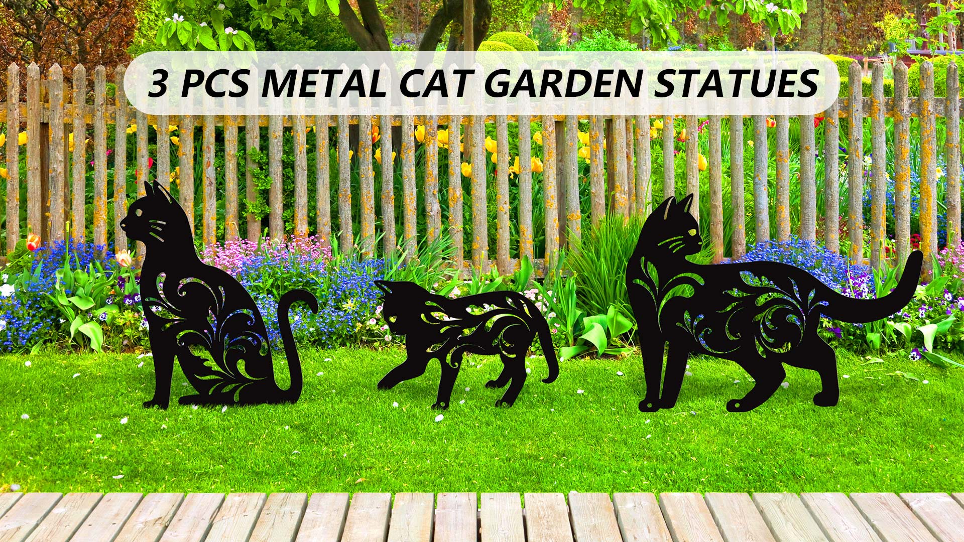 Harliver Halloween Metal Black Cat with Reflective Eyes Halloween Yard Signs Stakes, Halloween