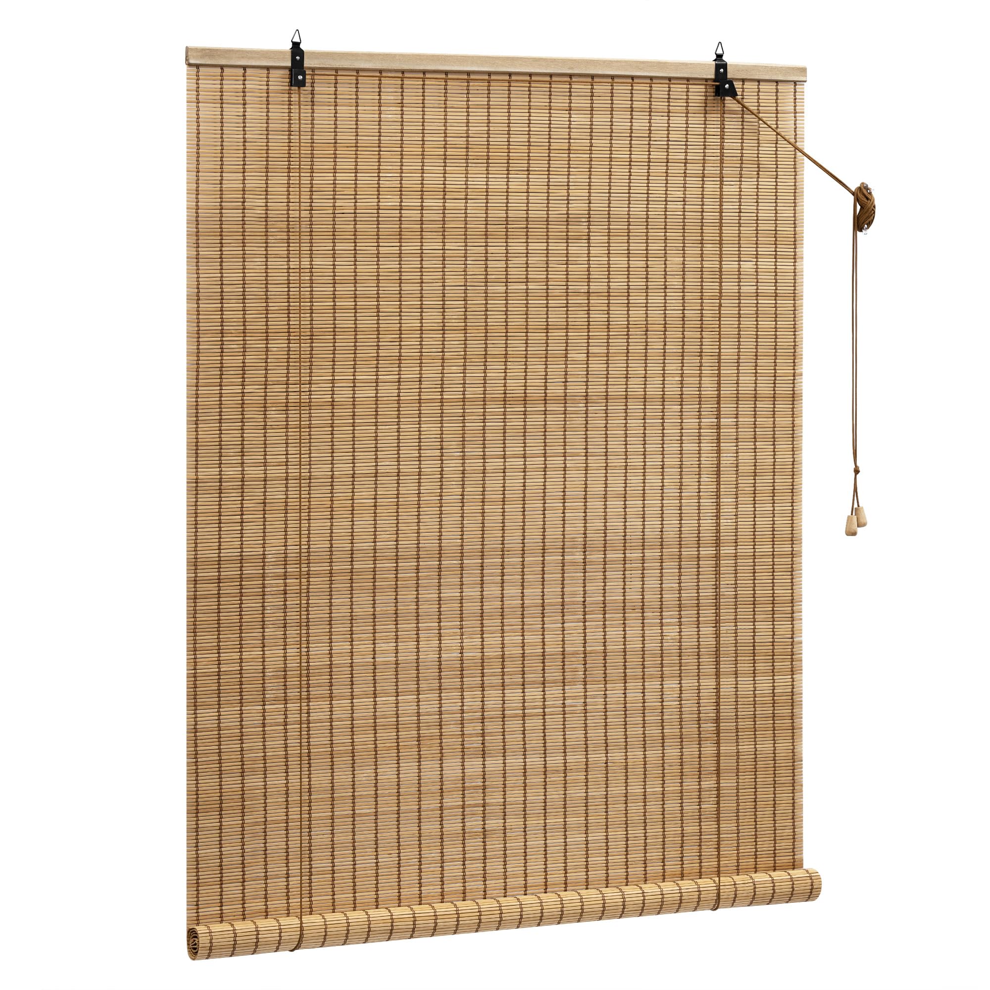 WOLTU Store Enrouleur Bambou, Protection Solaire, Store Vénitien en Bambou, Tirage Latéral, Occultant, Respirant, pour Fenêtre et Porte, Marron, 120x160 cm