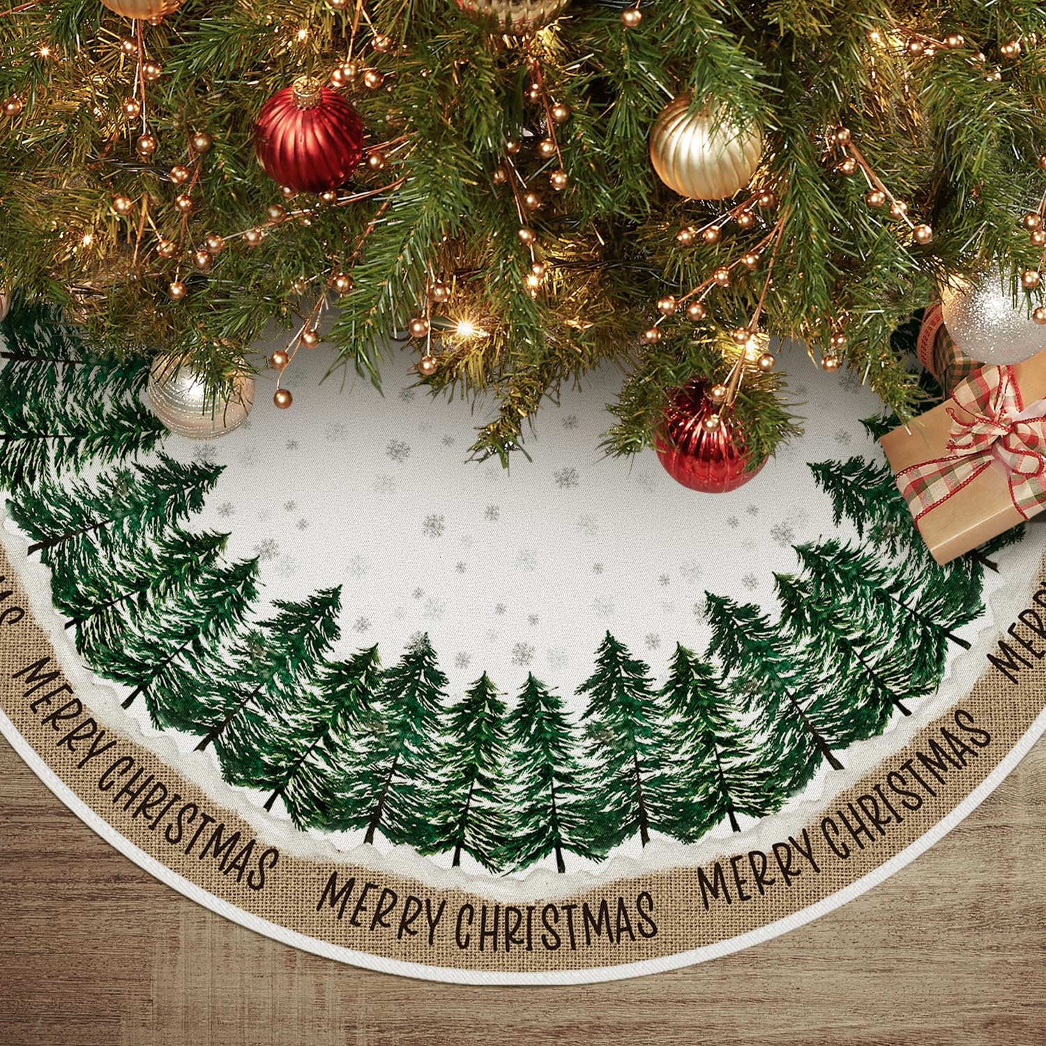 Jupe de sapin de Noël AVOIN colorlife 91 cm motif flocon
