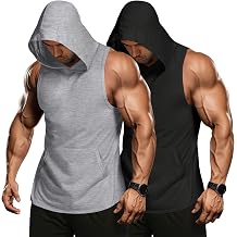 Men's 2 Pack Workout Hooded Tank Tops Bodybuilding Muscle Cut Off T Shirt Sleeveless Gym Hoodies