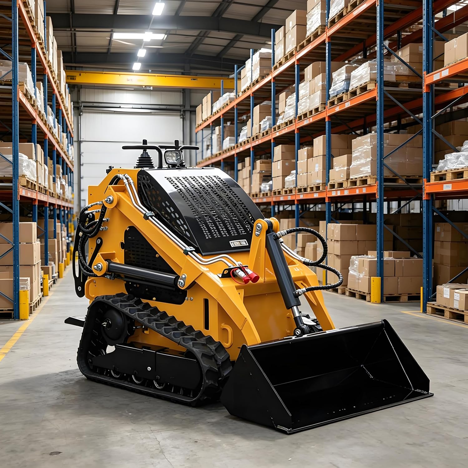 Compact Stand-On Tracked Mini Skid Steer Loader, Rubber Crawler with High-Flow Hydraulic System & Deepened Bucket for Farm Construction Landscaping Snow Removal Yard Work & Tight Space Tasks