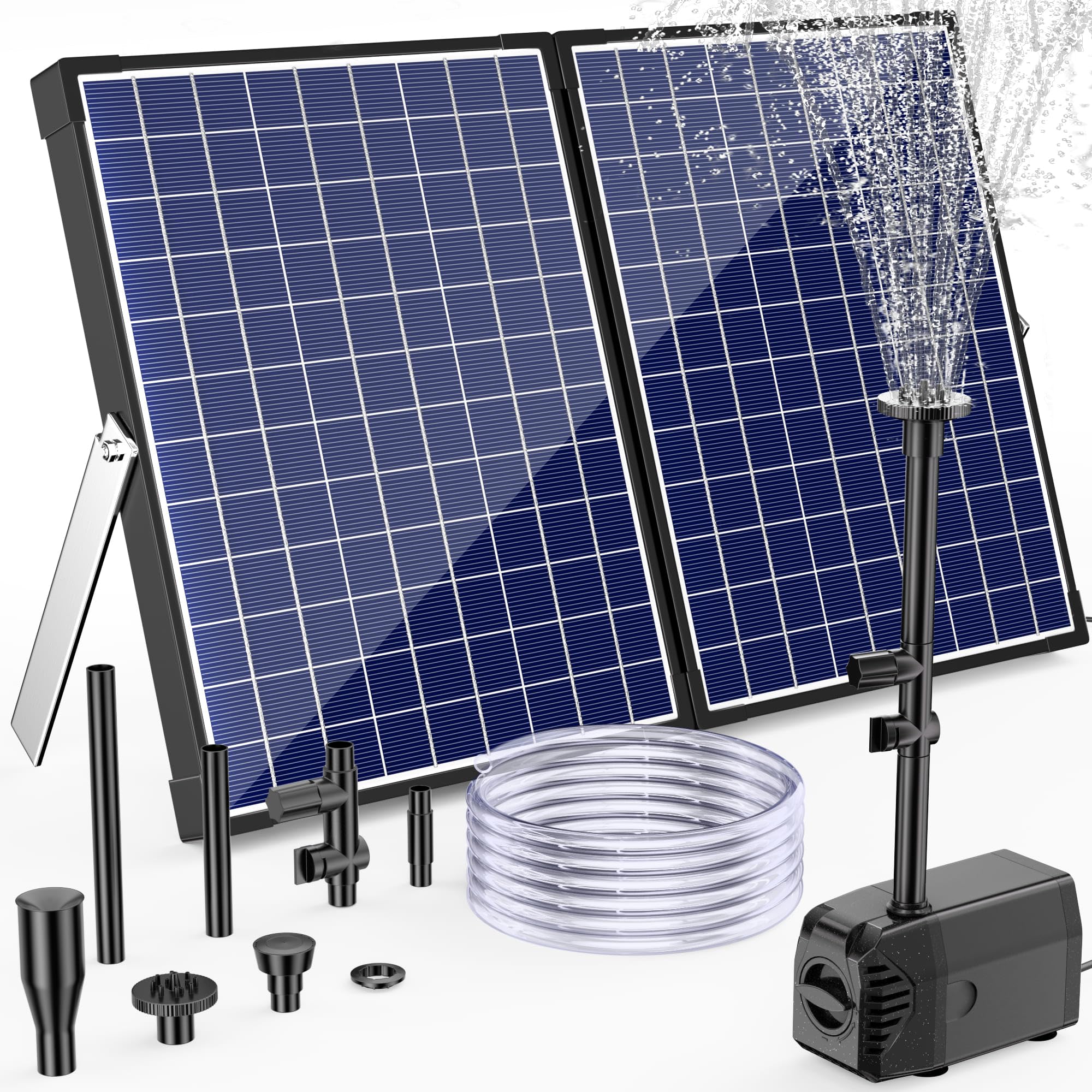 Biling Fuente solar de 35 W, para exteriores, con 4 boquillas, fuente solar de 1200 l/h, para exteriores, estanques grandes (5 – 15 ㎡), ajuste de caudal, silenciosa, bomba de estanque, solar
