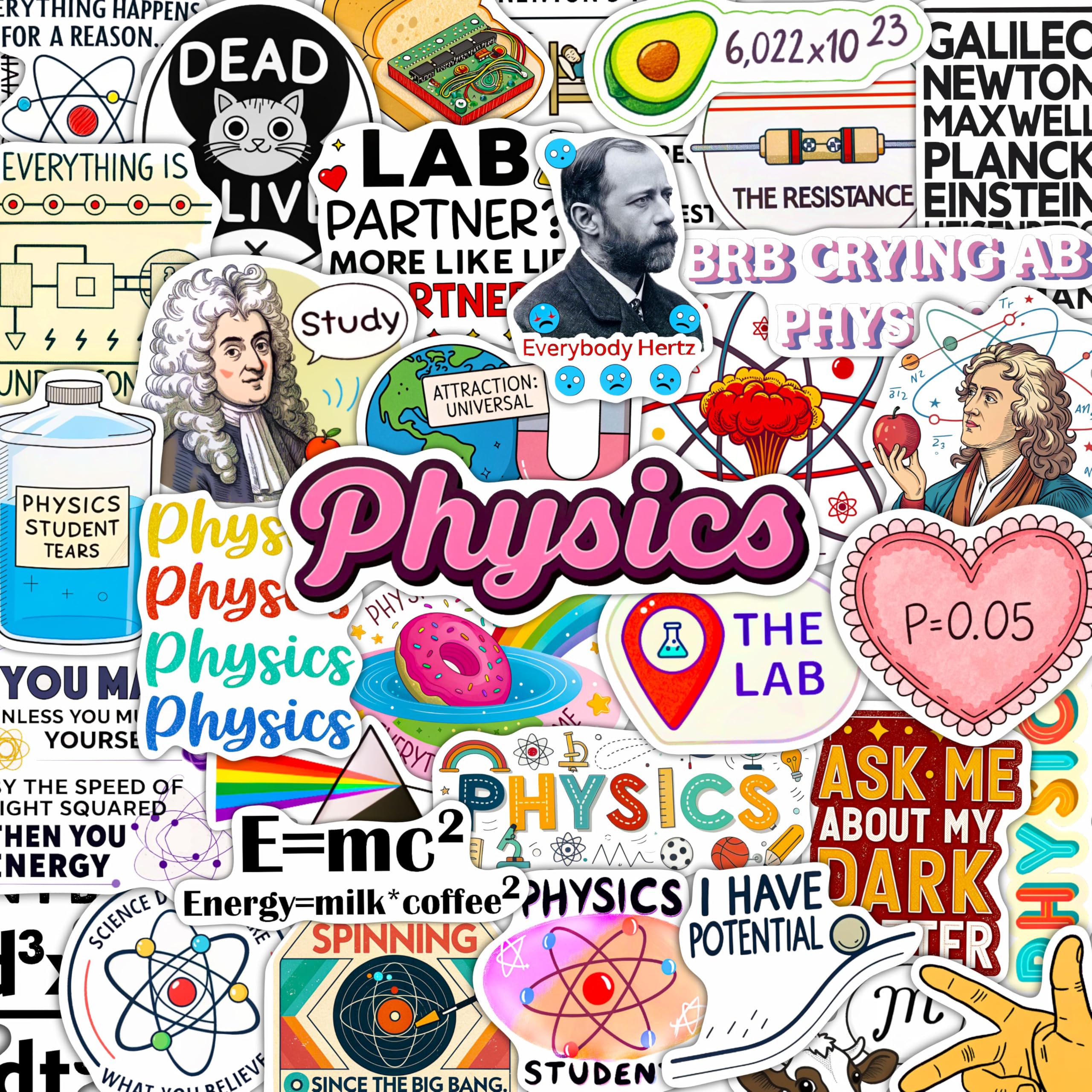Photo 1 of 100Pcs Physics Stickers Funny for Laptop, Water Bottle - Physics Gifts & Party Supplies & Dacorations - Natural Sciences Sticker Pack - Gift for Women & Men