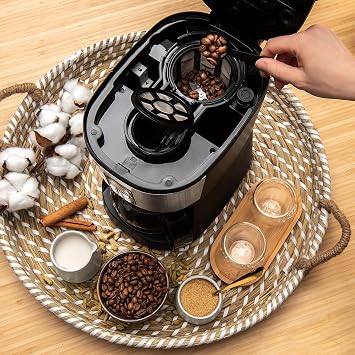Mixpresso 5-Cup Drip Coffee Maker, Automatic Brew Coffee Pot Machine with Built-In Burr Coffee Grinder, Programmable Smart Coffee Maker with Timer With Glass Carafe Coffee Pot