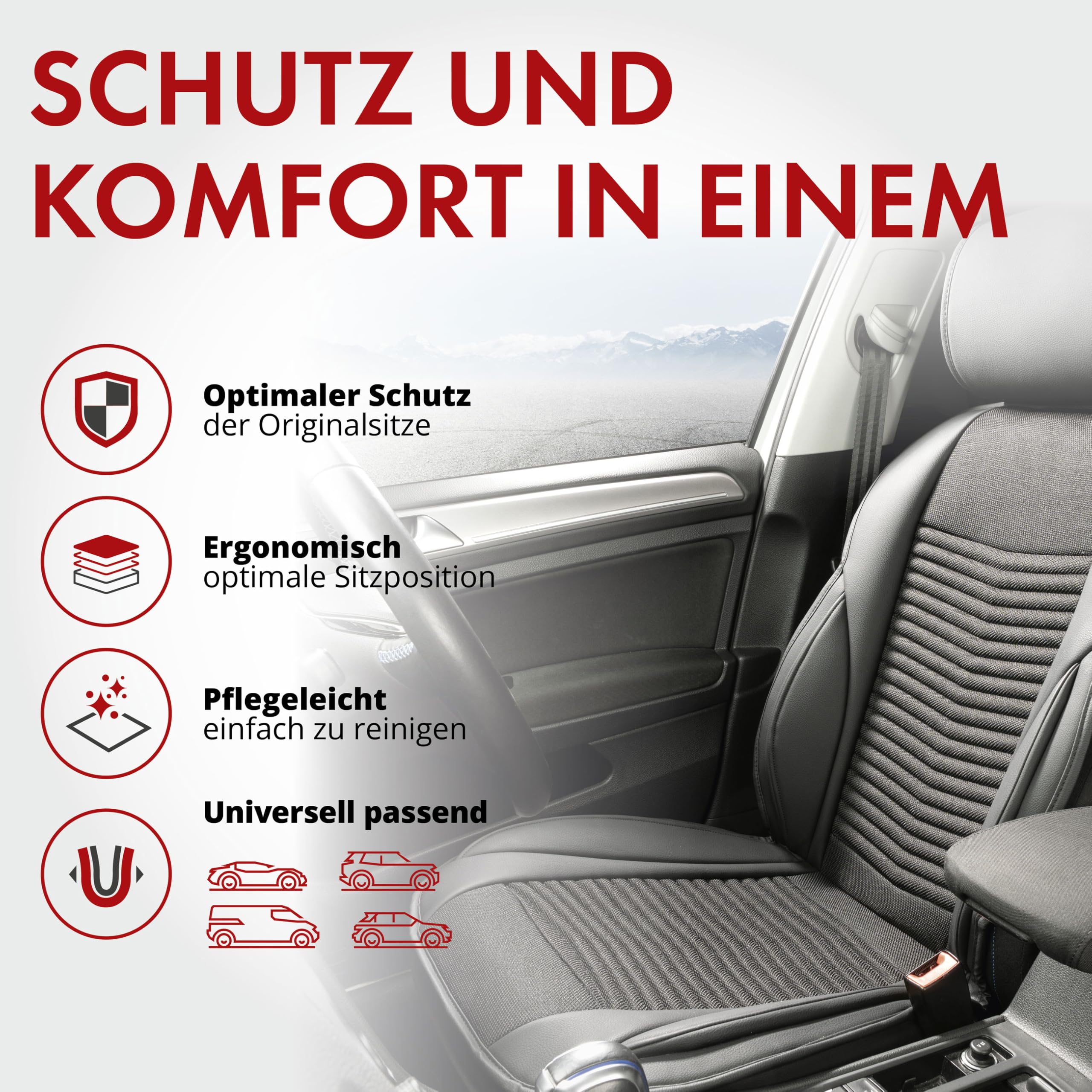Walser Premium Sitzauflage Max, Ergonomischer Sitzschoner, Universal Sitzauflagen für Bequemes Fahren, Autositzauflage Vordersitze aus 100% Polyester, Sitzbezug Vordersitze