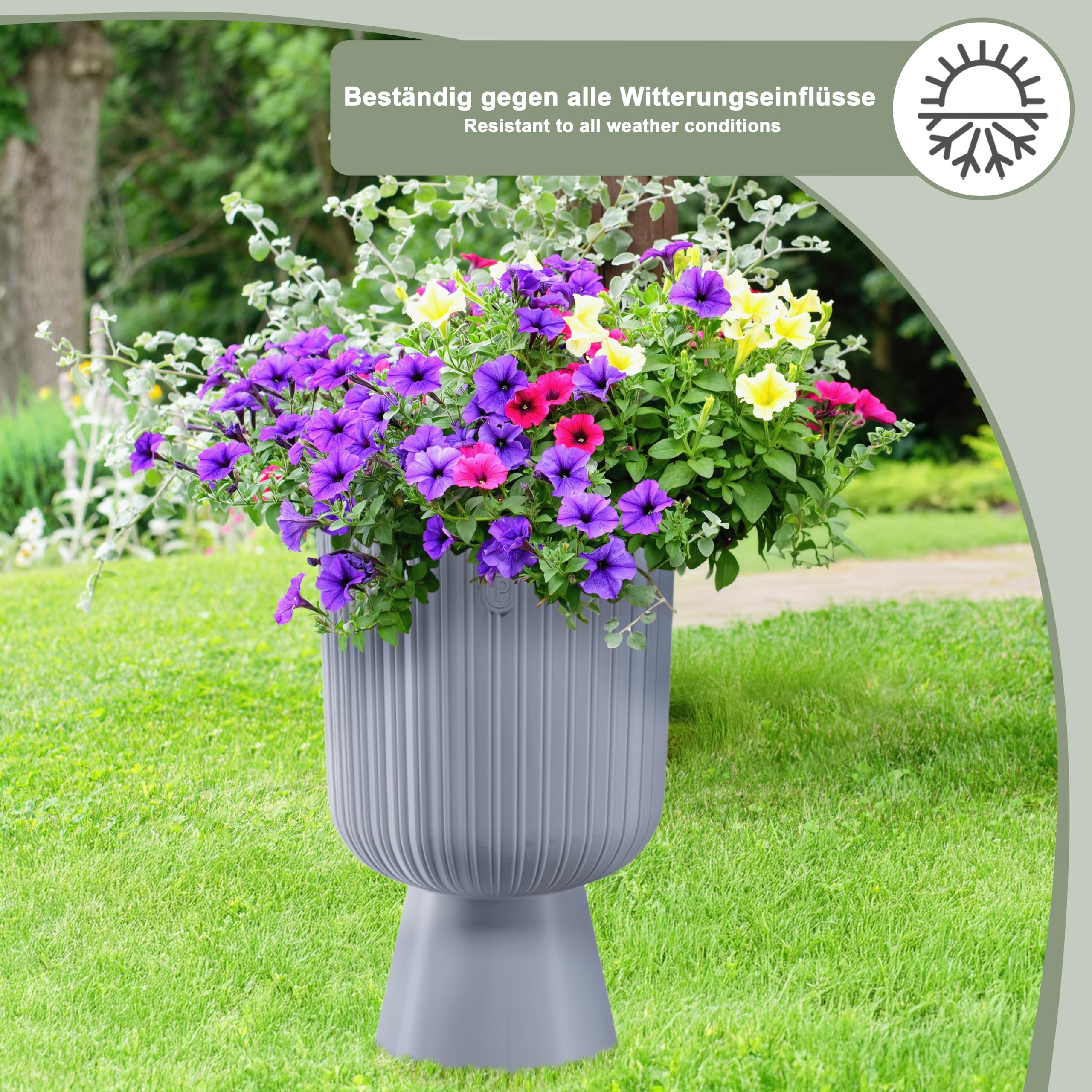 DIKEL Bloempot 29x29x55 cm | Bloempotten met rattanlook en weerbestendige inzet | Plantenpotten voor stijlvolle binnen- en buitenontwerp | Bloempotten voor minder aarde en eenvoudige verzorging | Wit