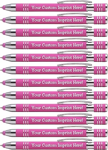 ExpressDesigns™ - Bolígrafos personalizados de tacto suave con lápiz capacitivo personalizado de metal impreso - Tinta negra - Mensaje impreso de