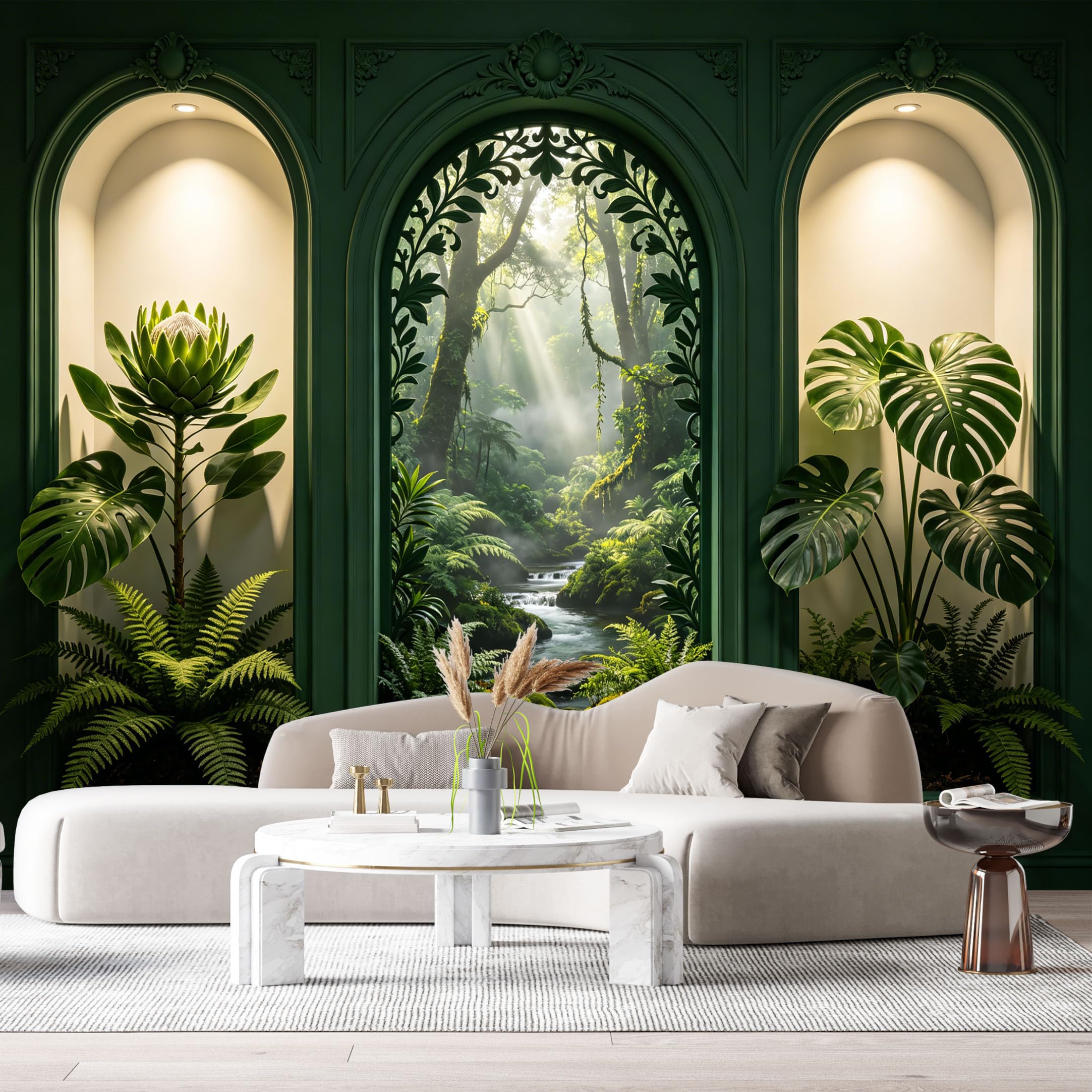 Custom Size Wall Murals Tropical Botanical 3D Trompe L'Oeil Archway Forest Stream SelfAdhesive Wall Fabric Removable Large Wallpaper for Photo Living Room