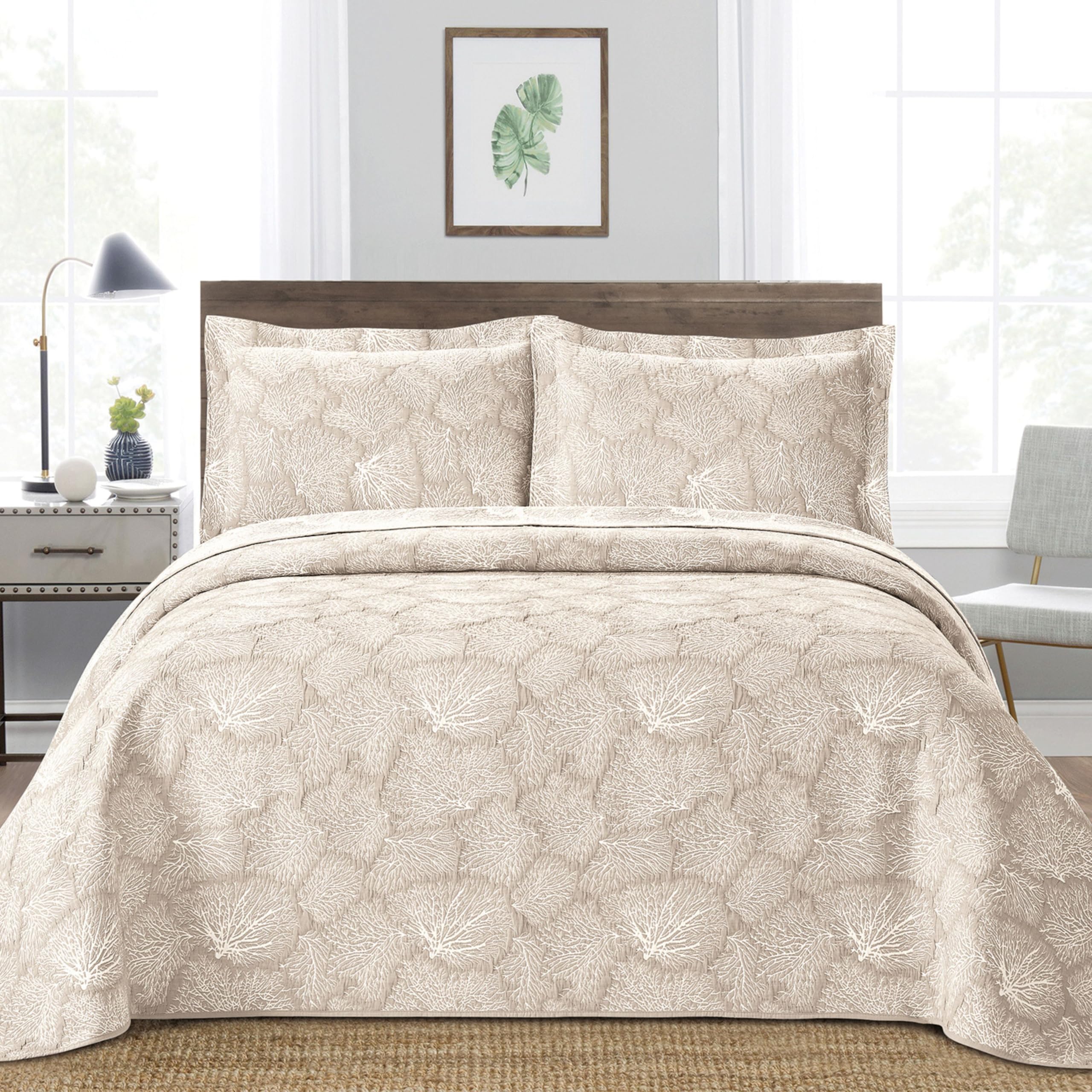 Colcha Jacquard Cama 150 (250x270) Moderna y Ligera - 100% Microfibra Extrasuave – Cubrecama Transpirable Ideal para Verano y Entretiempo con 2 Fundas de Almohada (50x70) (Baku)