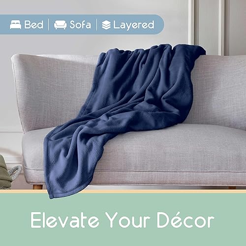 Vista 7 de Manta de micro lana tamaño queen Manta de arrullo súper suave y ligera Comodidad para todas las estaciones Azul marino Azul marino,Gris