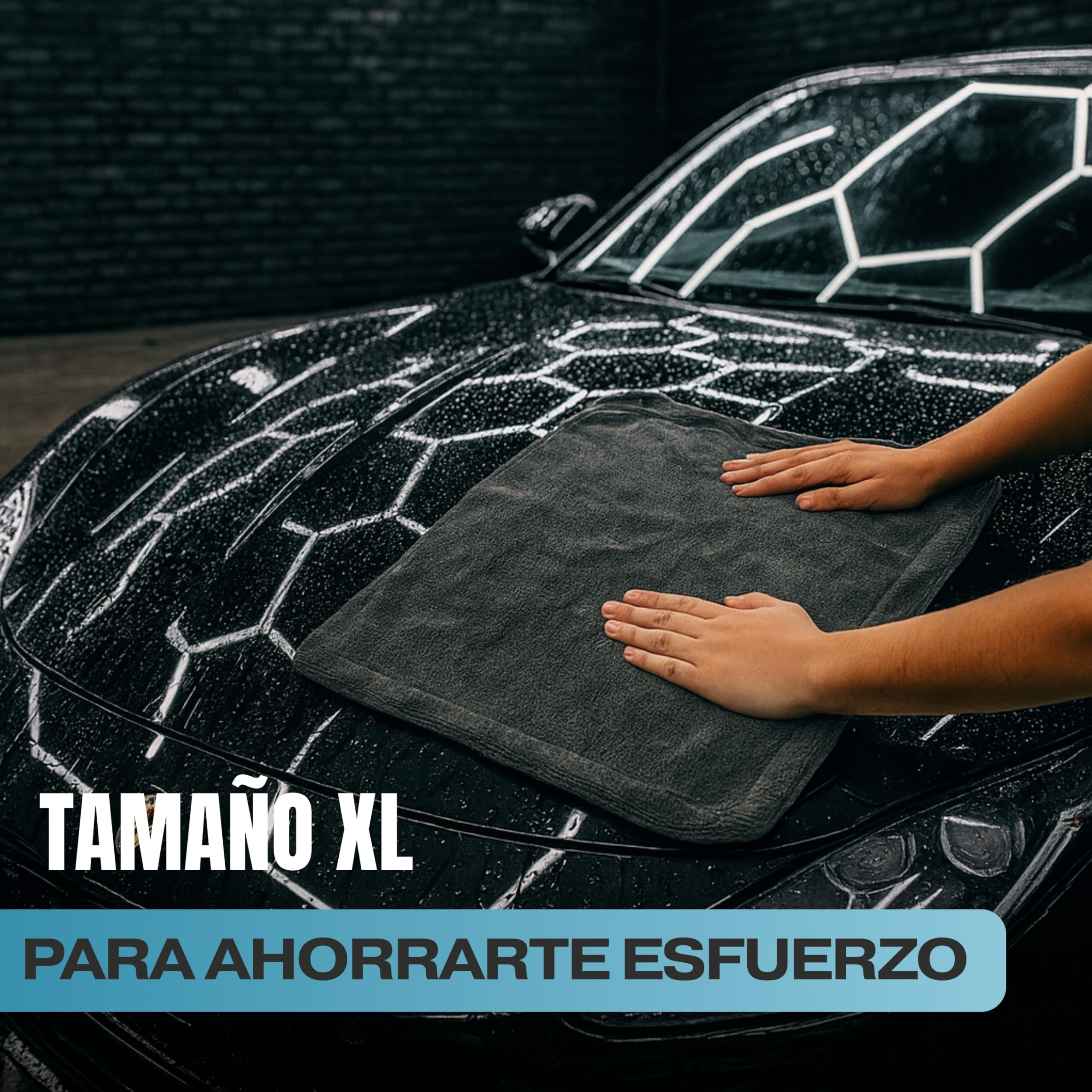 FENORA® Toalla Secado Coche 1200GSM (60×40cm) + 2 Paños Extra (30×30cm) + Bolsa Zip – Toalla Microfibra Coche Premium para Detailing Ultra Absorbente, No Raya — view 6