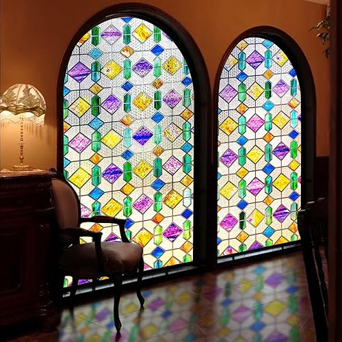 Miniatura 17 de Beautysaid Película de privacidad para ventana, vitral, prisma arco iris 3D, se adhiere a ventanas, bloqueo de calor, tinte para atrapasoles