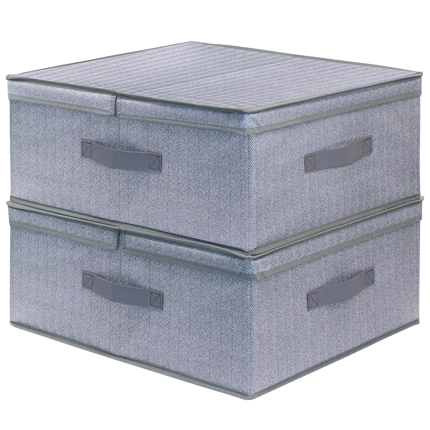 Onlyeasy Größere faltbare Aufbewahrungsboxen aus Stoff, 2 Stück, für Zuhause, Schrank, Kinderzimmer mit Deckeln, Griffen und herausnehmbarer Trennwand, 50 x 41,9 x 20,1 cm, Fischgrätengrau, MXRLB50P2