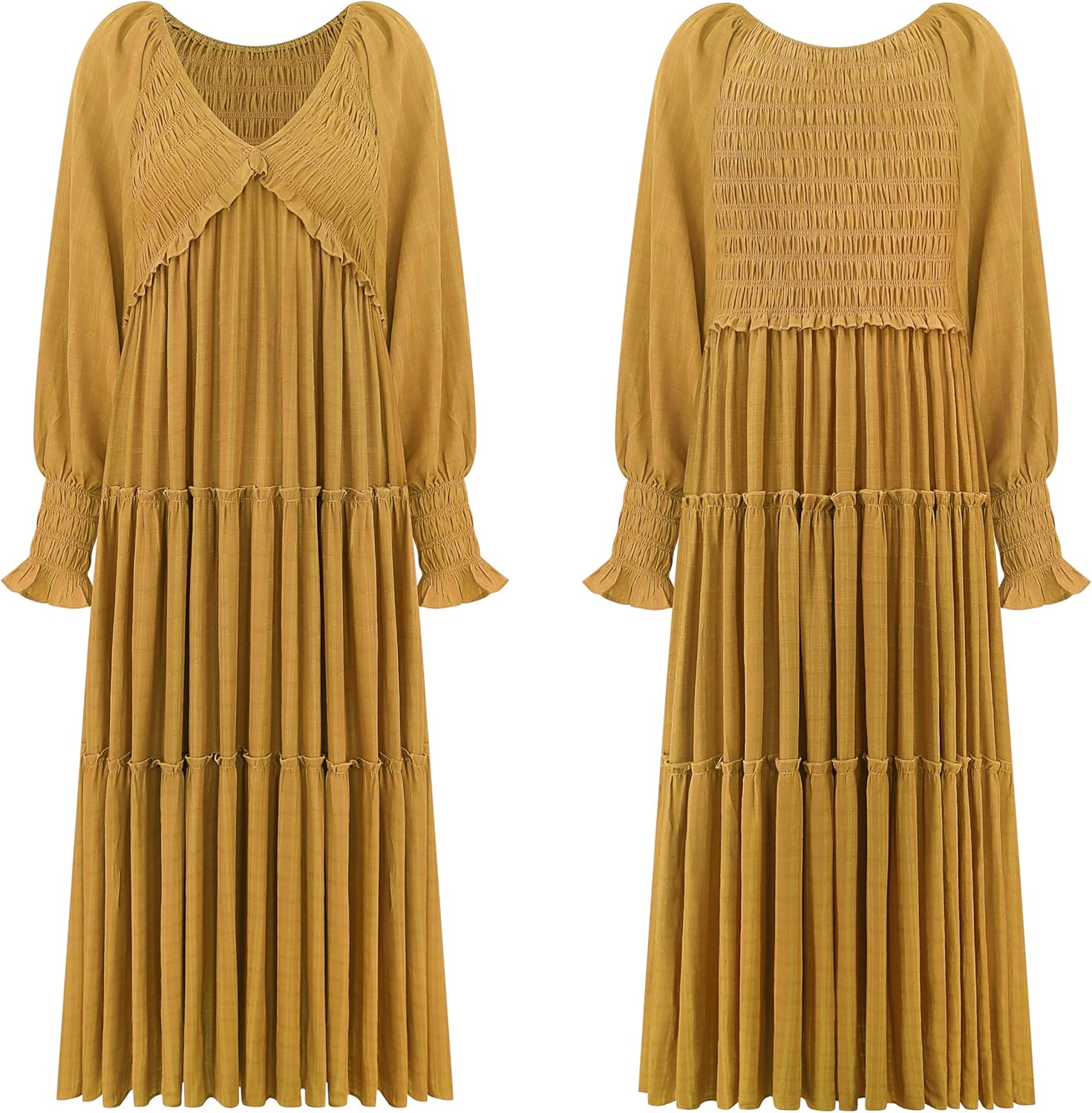 R.Vivimos Maxi Dress for Women Long Sleeve V Neck Empire Waist Layered Ruffle Boho Casual Flowy Long Dresses - Image 6