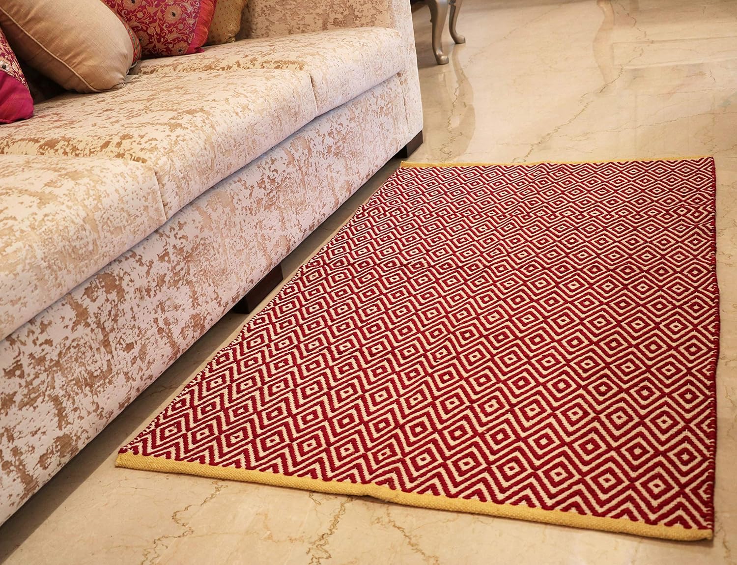 The Home Talk Cotton Area Rug | Carpets Suitable for Living Room, Bedroom, Dining Room, Home Décor | Handcrafted Traditional Rugs | Non-Skid | Diamond Contemporary | 36’’ x 60’’ | Red