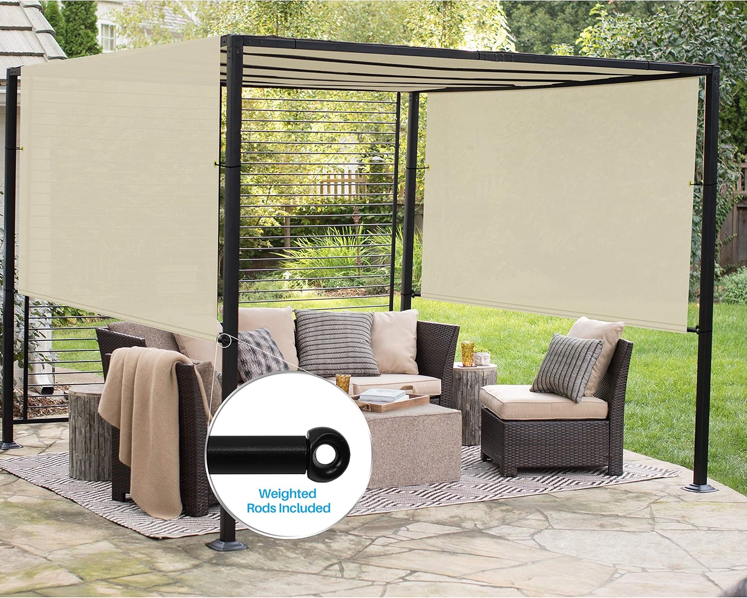 Patio 10' x 36' Waterproof Pergola Canopy Replacement Shade Cover Sun Sail for Deck Porch Backyard Shade Cloth Tarp with Grommets Rods Privacy Shade Screen, Beige