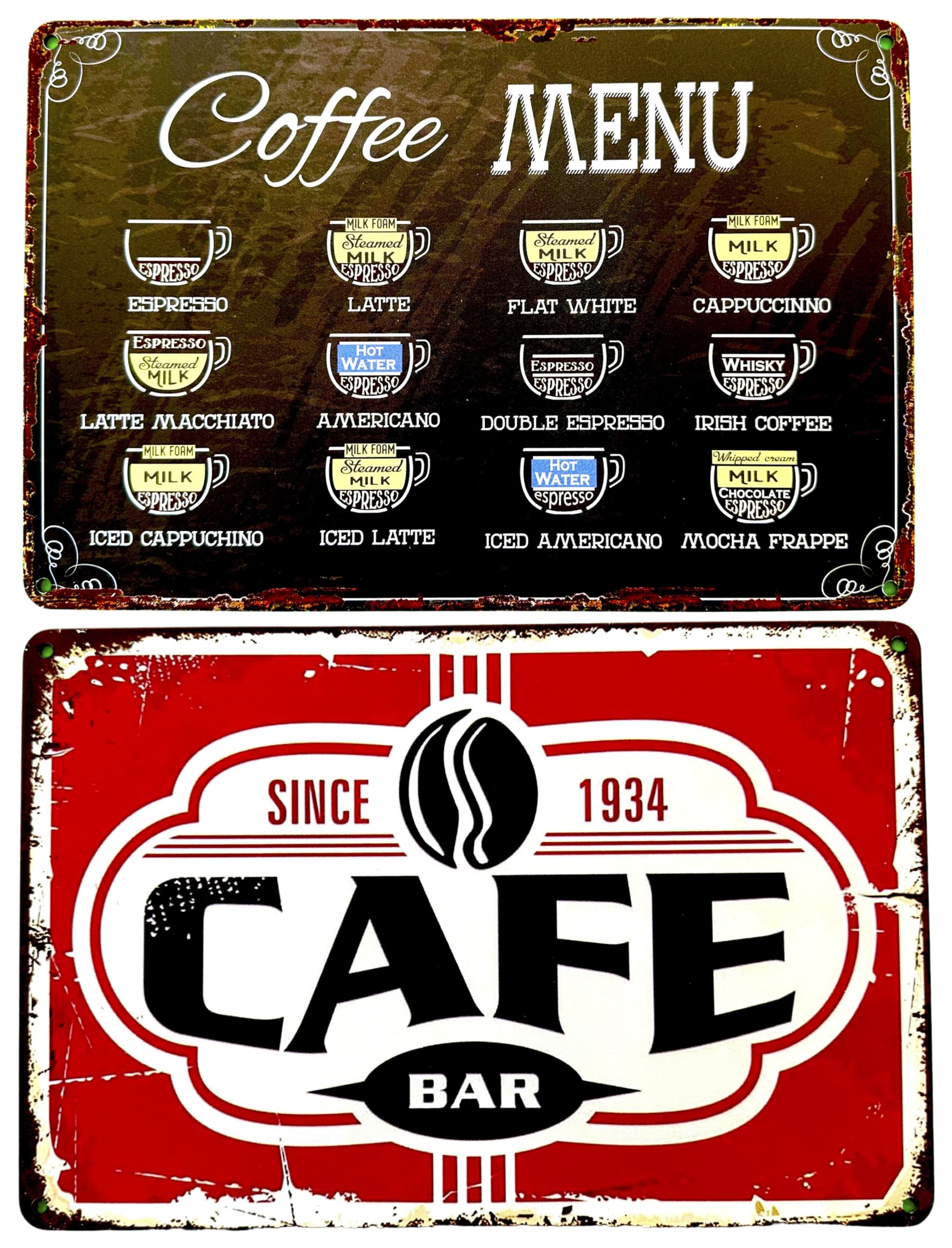 Diilihiiri 2 Set Coffee C 2X1 Coffee Menu Coffee Vintage Poster 30 X 20 Cm - Gift For Barista | Barista Decor | Wall Poster Cafe Poster | Coffee Sign (2635-287-293)