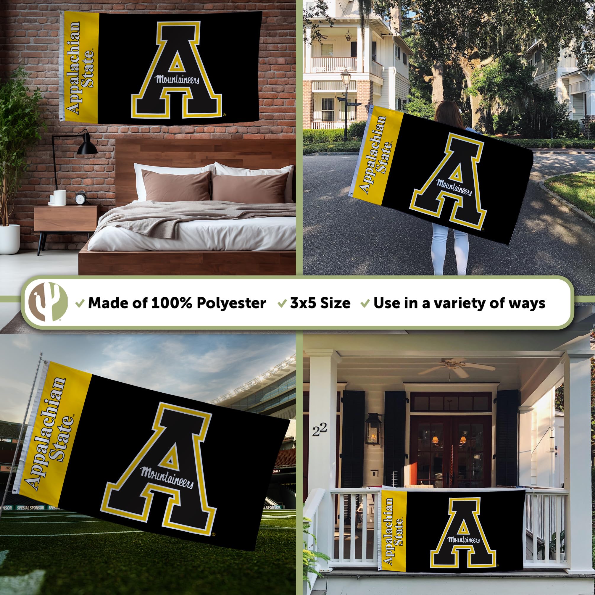 Appalachian State Mountaineers Flag - 3x5 Feet, 100% Polyester, Indoor/Outdoor, Officially Licensed Desert Cactus