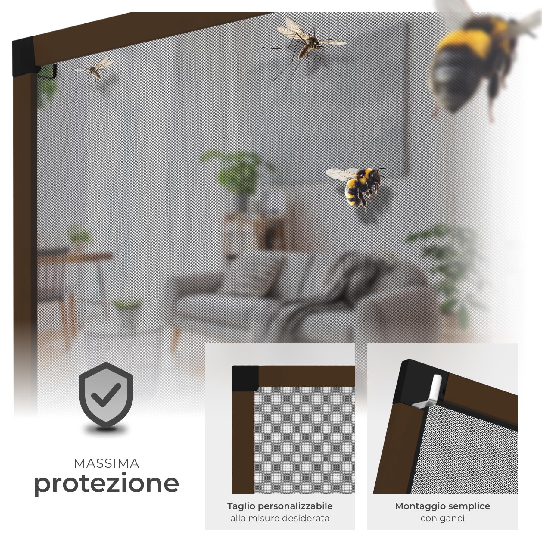 tectake® Zanzariera per Telai di Finestre, Telaio in Alluminio, Zanzariera Finestra Resistente ai Raggi UV e alle Intemperie, Trasparente alla Luce e Permeabile all’Aria, 100x120cm - Marrone