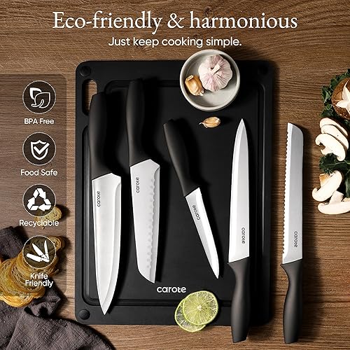 Miniatura 6 de CAROTE Juego de cuchillos de cocina de 6 piezas con 3 protectores de cuchilla, juego de cuchillos de cocina de acero inoxidable a prueba de óxido,