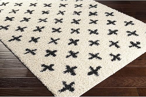 Miniatura 5 de Alfombras de Área Livabliss - Alfombra Shag Suave Mora Marroquí Boho Negro Crema de 8x10 para Sala de Estar y Dormitorio - Alfombra Grande