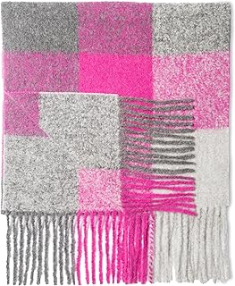 Oversized 79”x18” Alpaca & Wool Chunky Scarf for Him & Her | Soft, Warm, Resilient & Non-Pilling | Plaid Shawl & Wrap - Buy now