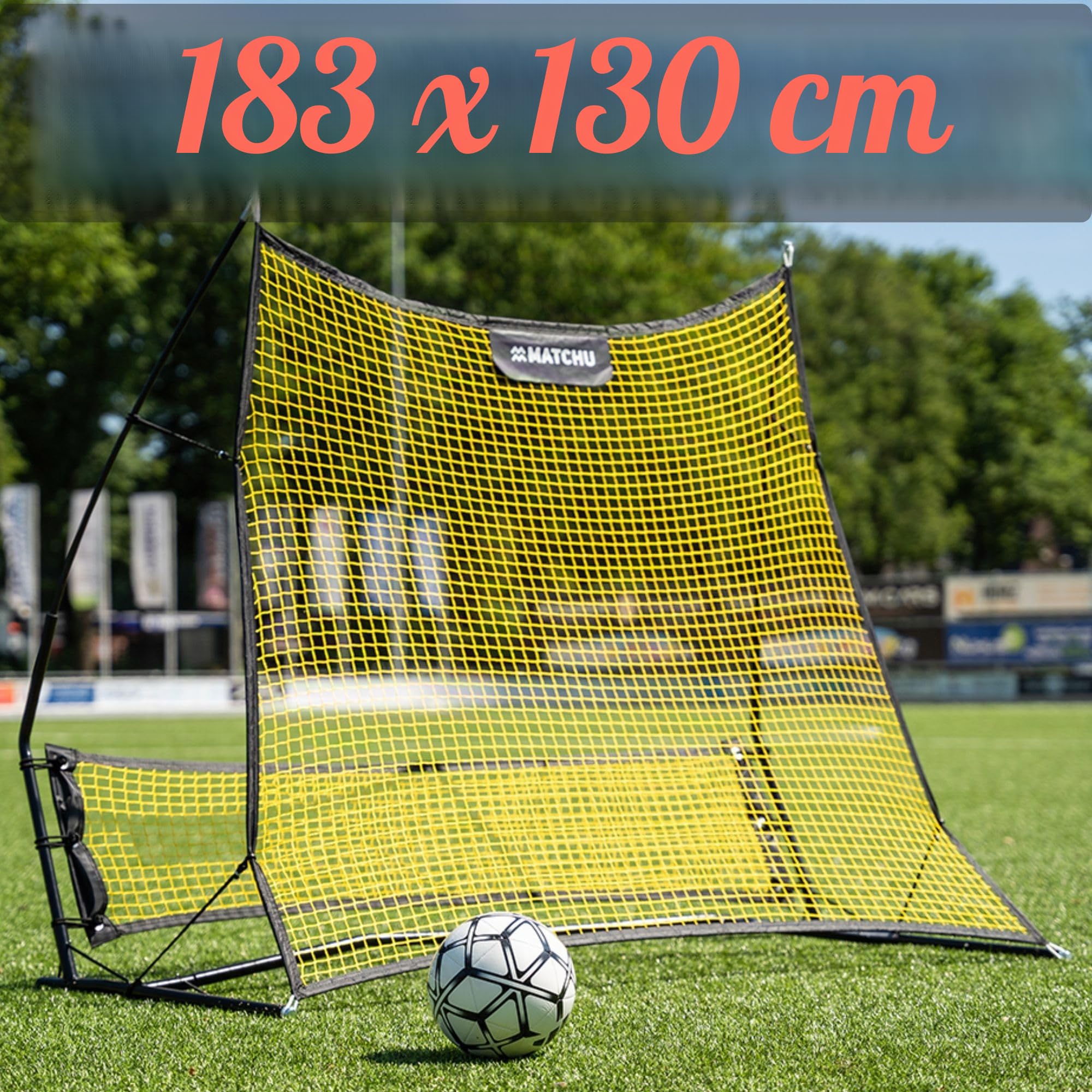 MATCHU - 2-in-1 Fußball Rebounder - Kickback - Geeignet für Fußball und Handball - 183 x 130 cm - Schwarz/Gelb