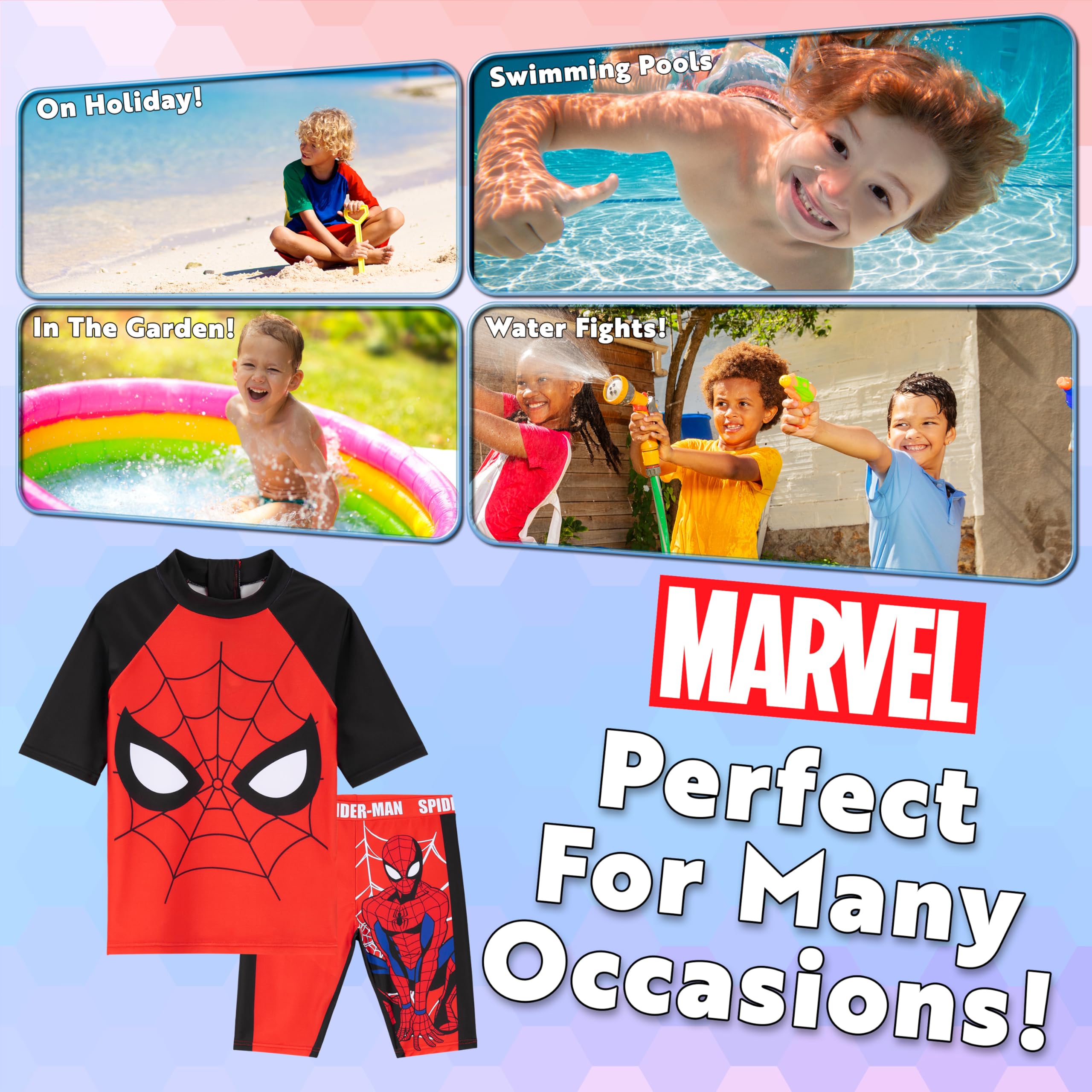 Marvel Spiderman Badeanzug Kinder, Zweiteiliger Schwimmanzug mit Oberteil & Badehose Jungen