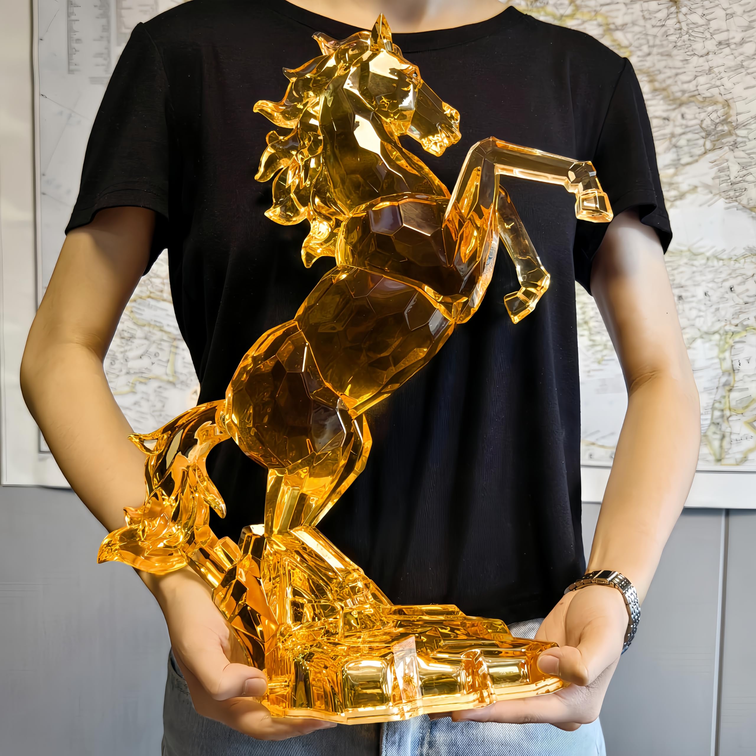 Figura de caballo acrílico grande de 43 cm de alto, figura de caballo de cristal chino Feng Shui, estatua de caballo, escultura de caballo, figura coleccionable para decoración de mesa de