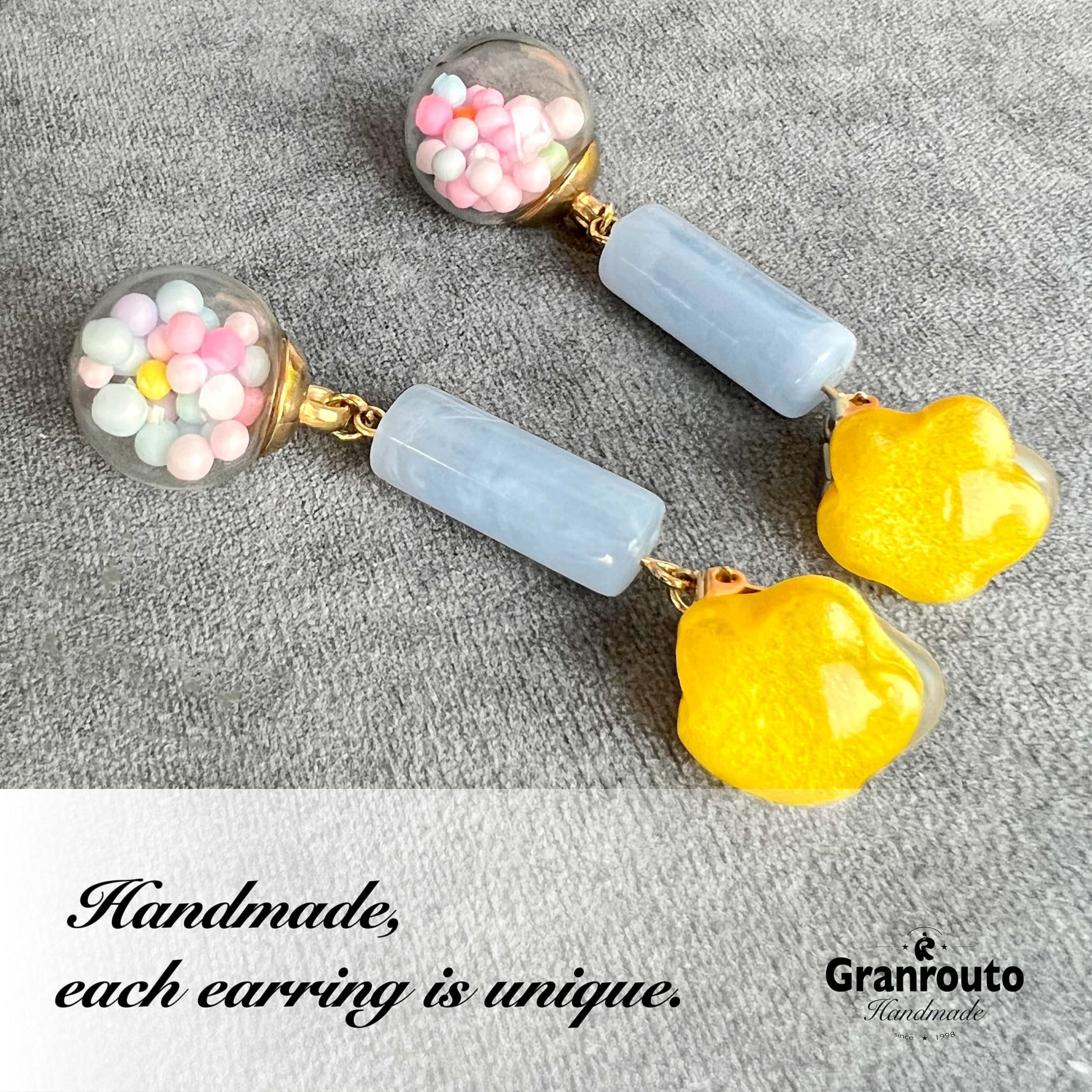 Francese Clip Orecchini Donna Argento 925 Handmade Originale Pendenti Gioielli Senza Buco Sfera di Vetro con Perline Colorate Orecchini Finti per Ragazza Anallergici Ideale Regalo per Donna Bambina
