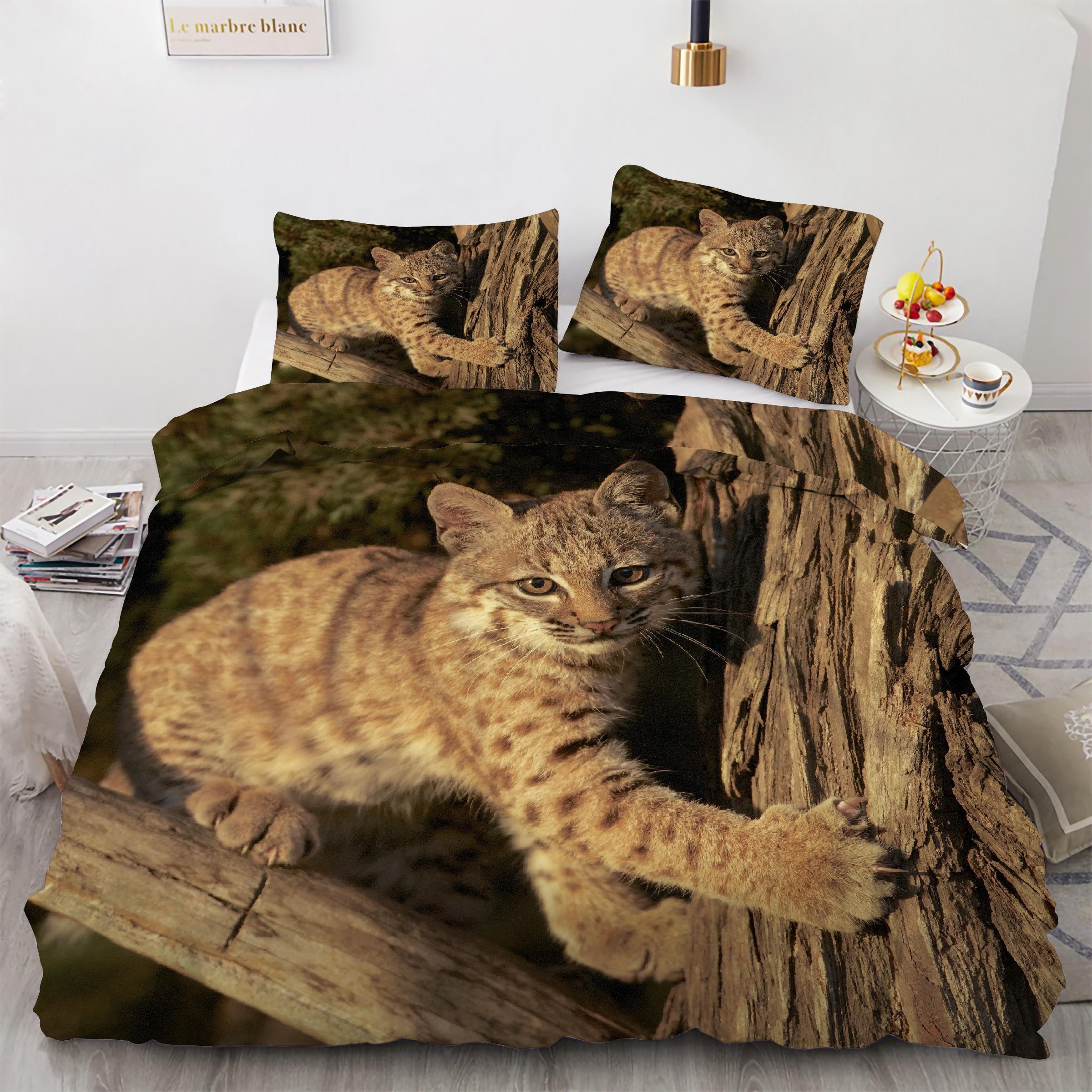 Housse de couette 220x240 motif chat parure de lit imprimé animal 3 pièces pour lit 2 personnes