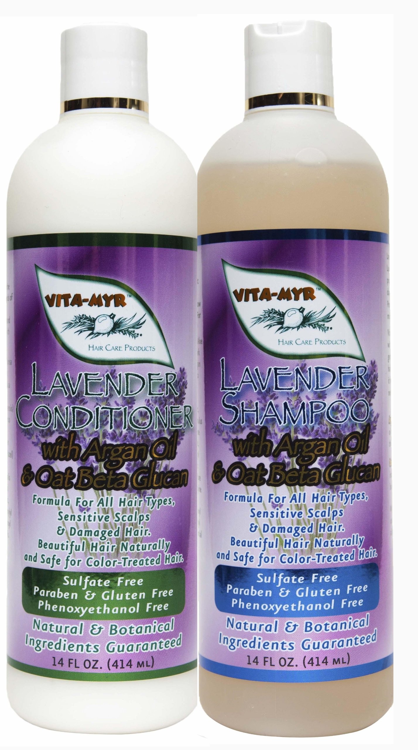 Vitamyr Lavender Care Set 16 Oz Natural Shampoo & 16 Oz Natural Conditioner Botanical Ingredients Vegan & Gluten Free Safe & Effective for all Hair Types Chemical & Sulfate Free