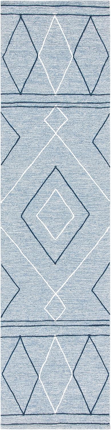 SAFAVIEH Striped Kilim Collection Runner Rug - 2'3" x 9', Light Blue & Ivory, Handmade Flat Weave Cotton, Ideal for High Traffic Areas in Living Room, Bedroom (STK510M)
