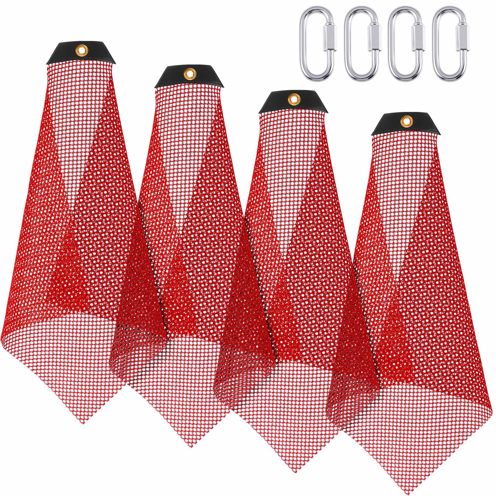SmoothNovelty 4 Sets Safety Warning Flag Red Mesh Safety Flag with Quick Link 18
