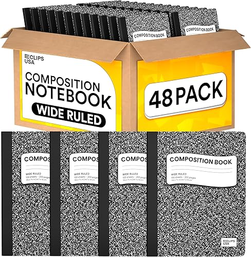 Cuadernos de composición, cuaderno de composición de rayas anchas, cuaderno de composición de mármol de tapa dura, 100 hojas (200 páginas) (48,