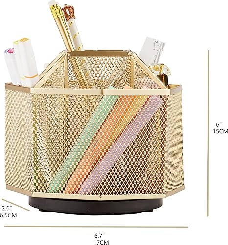 Miniatura 2 de Annova Organizador de escritorio de malla giratorio con 5 compartimentos, soporte giratorio para caramelosbolígrafos, oficina, suministros de arte,