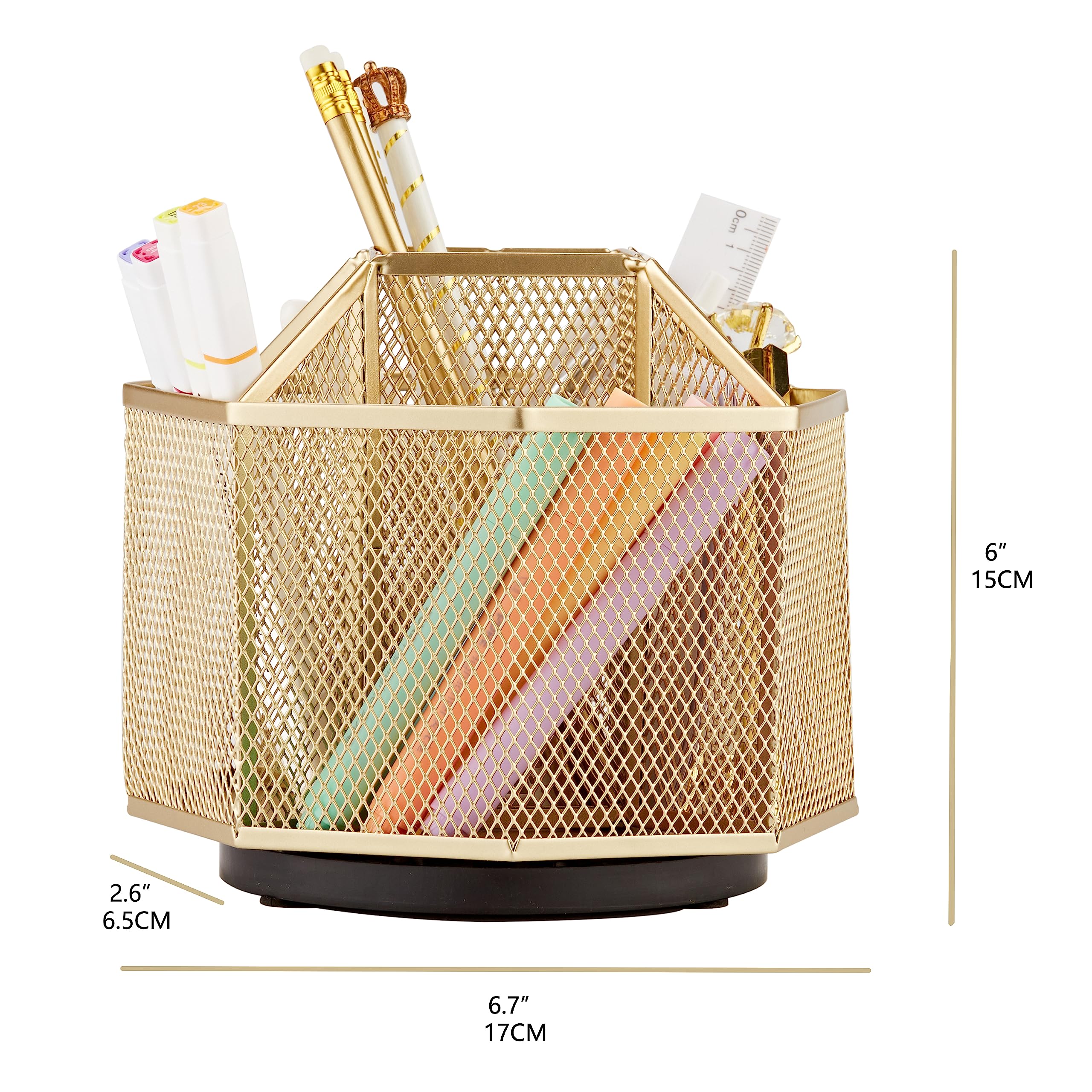Annova Mesh Desk Organizer Rotate with 5 Compartments Spinning Tidy Candy/Pen Holder Office, Art Supply, Storage, Classroom - Image 2
