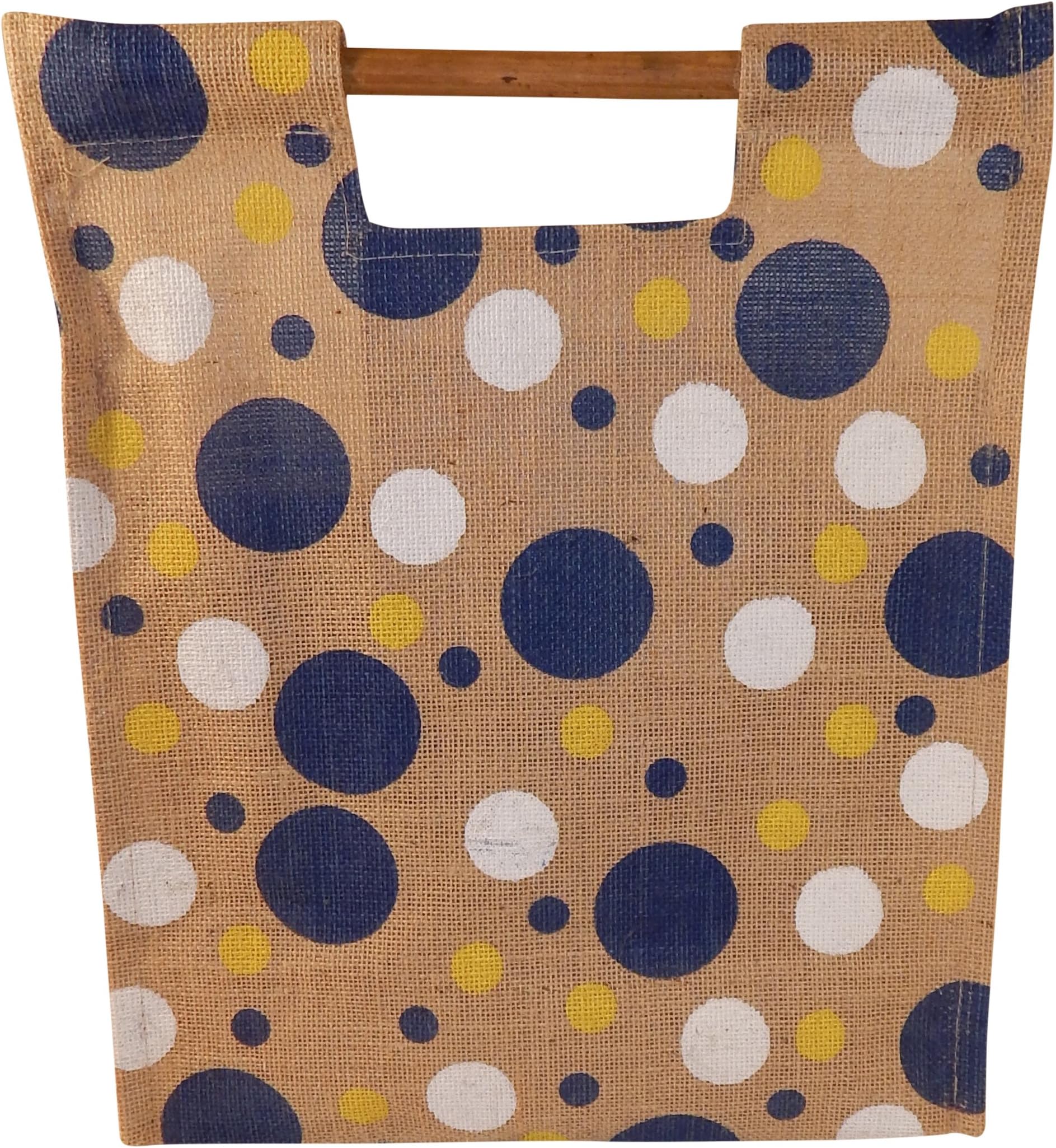 Brute Jute Eco-friendly Bamboo Handle Polka Dot Grocery Tote Bag (Blue White Yellow)