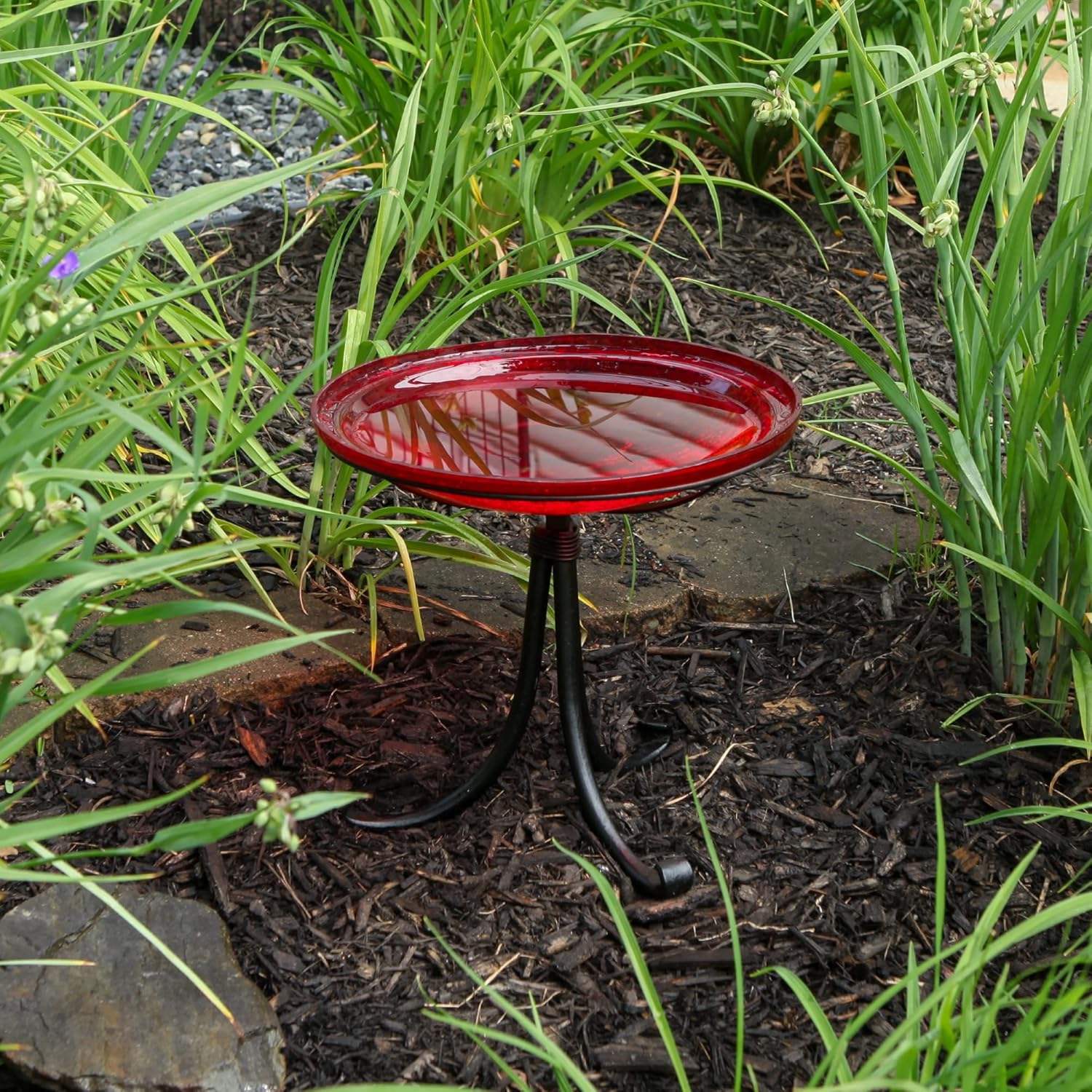 Achla Designs 201-4033 14" Red Crackle Glass Tripod Stand Birdbath