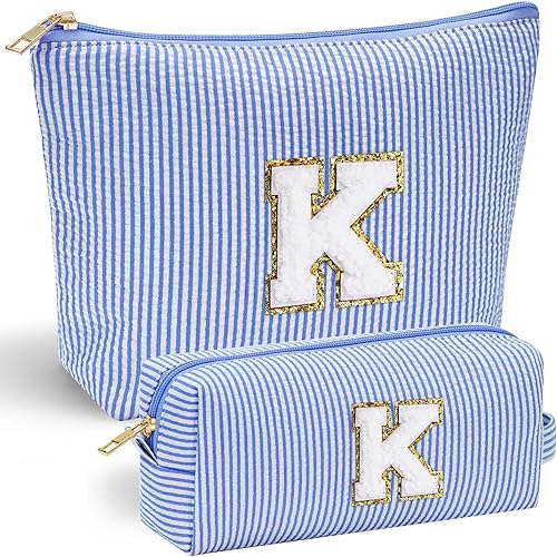 YOOLIFE 2 bolsas de maquillaje con inicial, bolsa de cosméticos, bolsa de maquillaje de viaje, regalos de cumpleaños personalizados para mujeres,