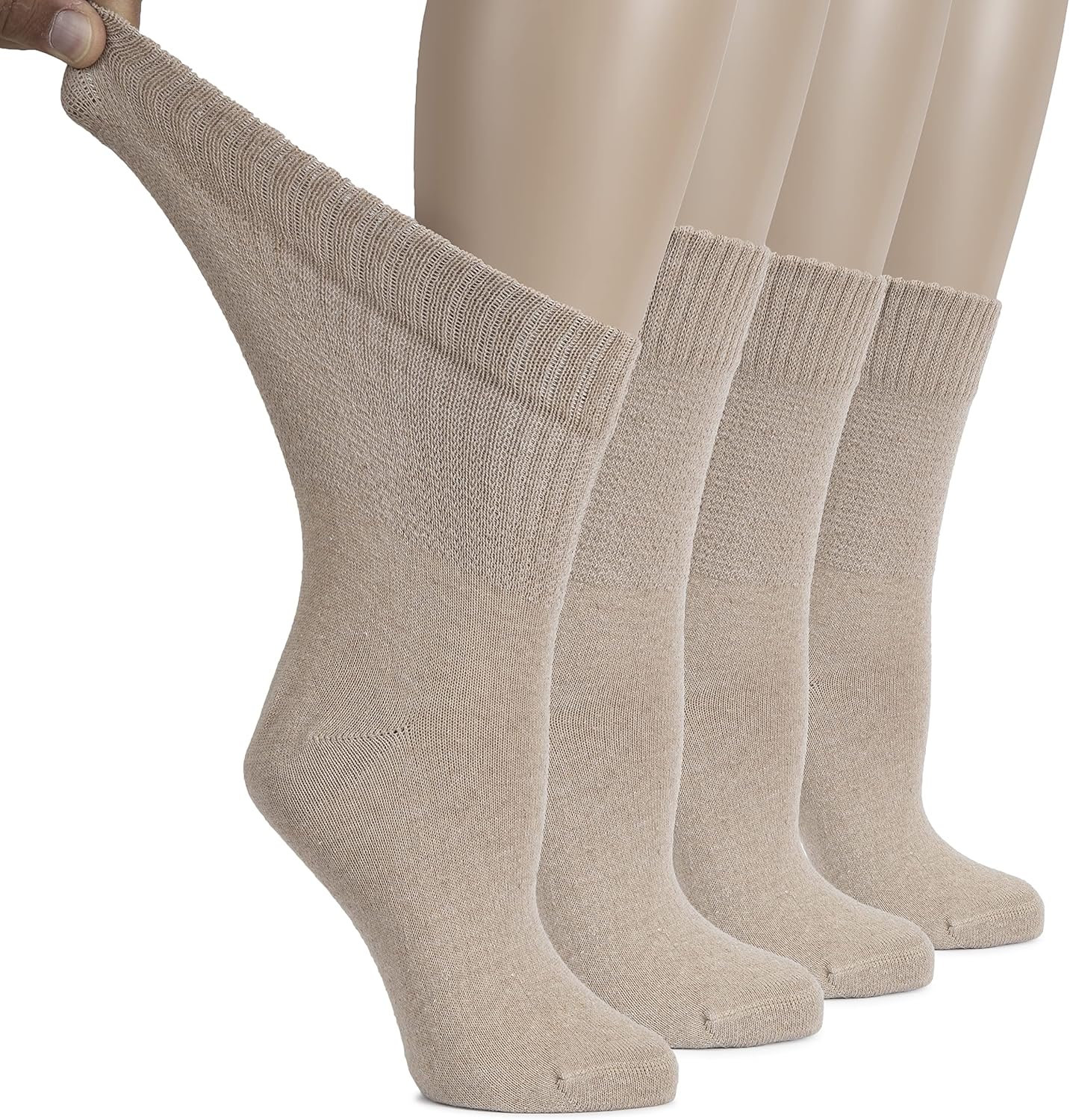 Hugh Ugoli Women's Cotton Diabetic Crew Socks, Wide, Thin, Loose Fit and Stretchy, Seamless Toe & Non-Binding Top, 4-8 Pairs