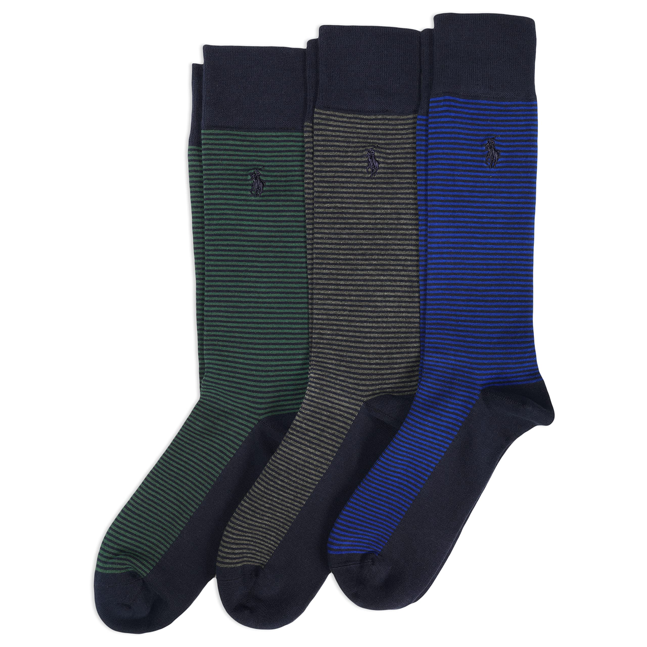 POLO RALPH LAUREN Men's Feeder Stripe Casual Crew Socks, 3 Pairs
