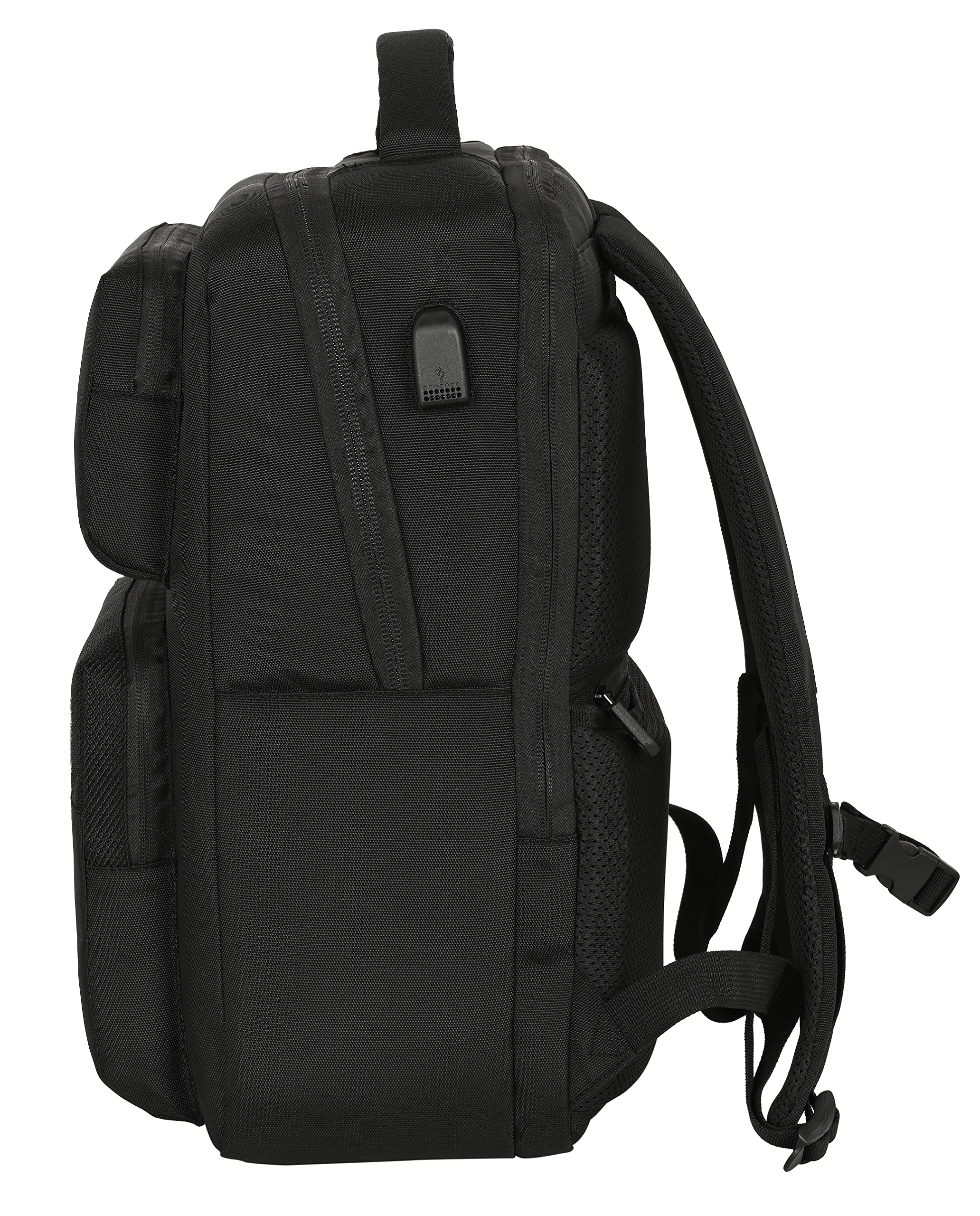 Safta REAL MADRID - Mochila para Portátil 15.6'' y USB con 2 Bolsillos, Ideal para Jóvenes de Diferentes Edades, Cómoda y Versátil, Calidad y Resistencia, 31x13x44 cm, Color Negro
