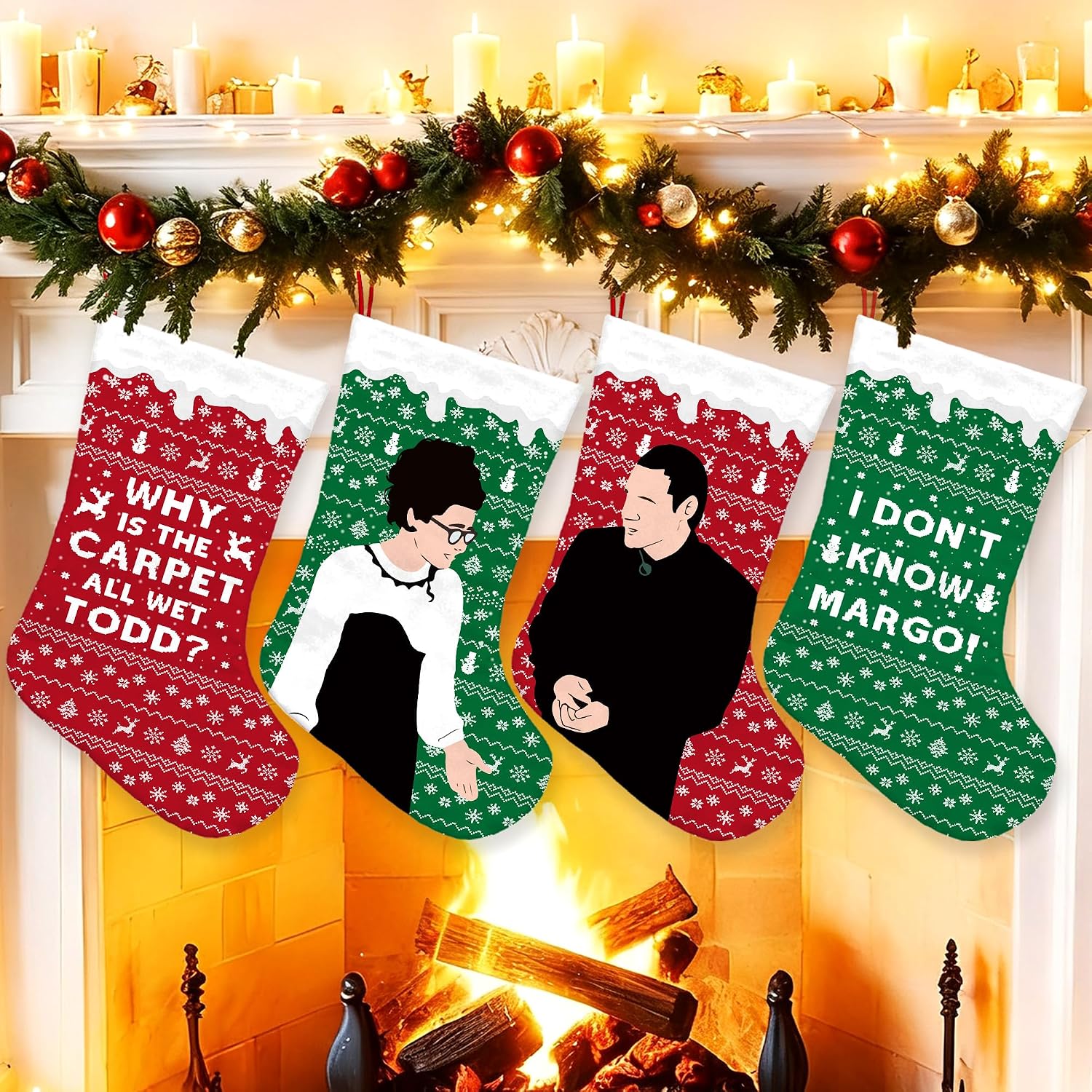 4 Pack Christmas Vacation Stockings red and Green vaction Large Xmas Stocking kit Winter Seasonal Bag Tree Fireplace Decor Merry Christmas Stockings for Home Party Decorations