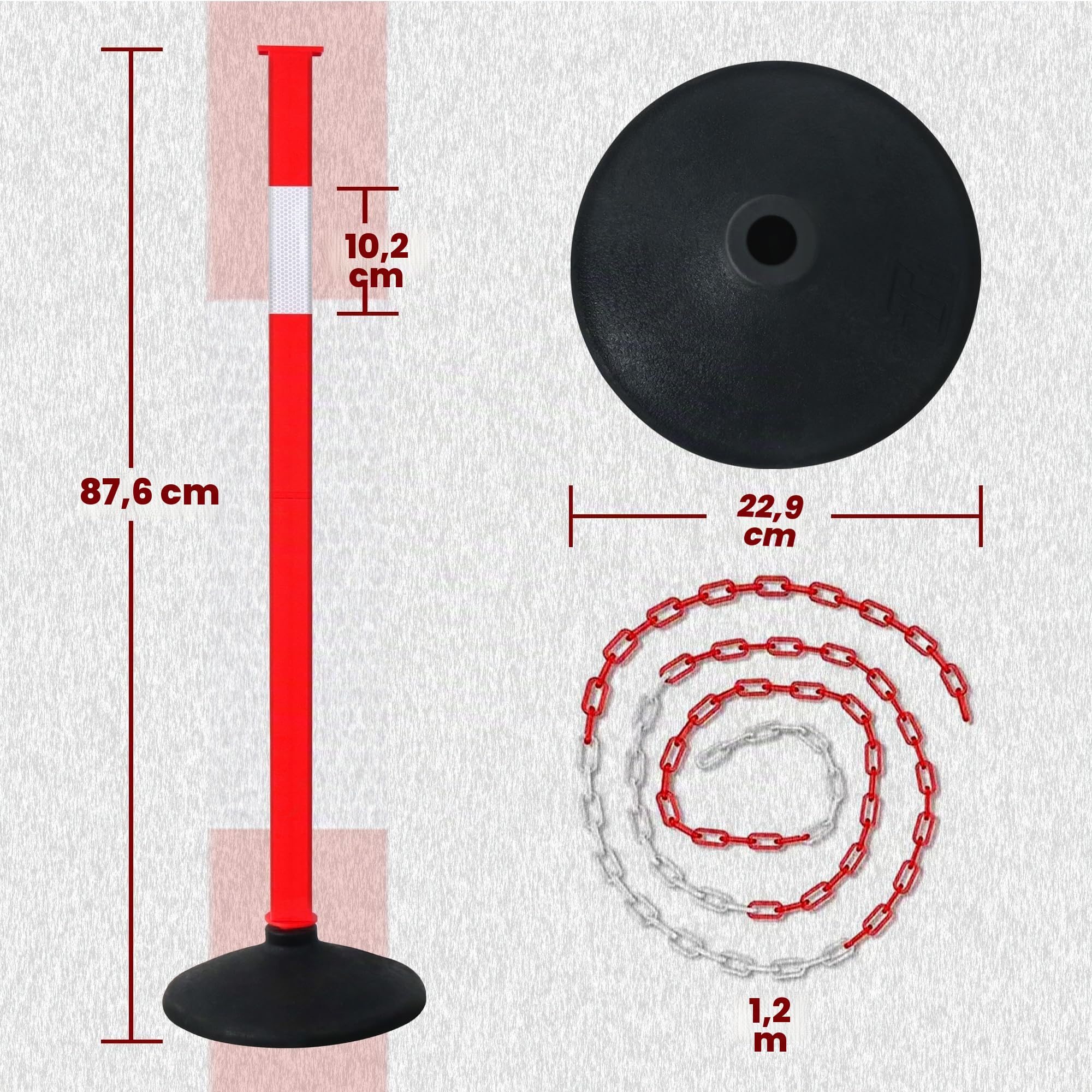 Poteau d'eyeliner avec base lestée et colliers réfléchissants, cônes de stationnement réglables avec chaînes de 4 pieds, poteau de barrière d'entrée de véhicule orange portable pour contrôle