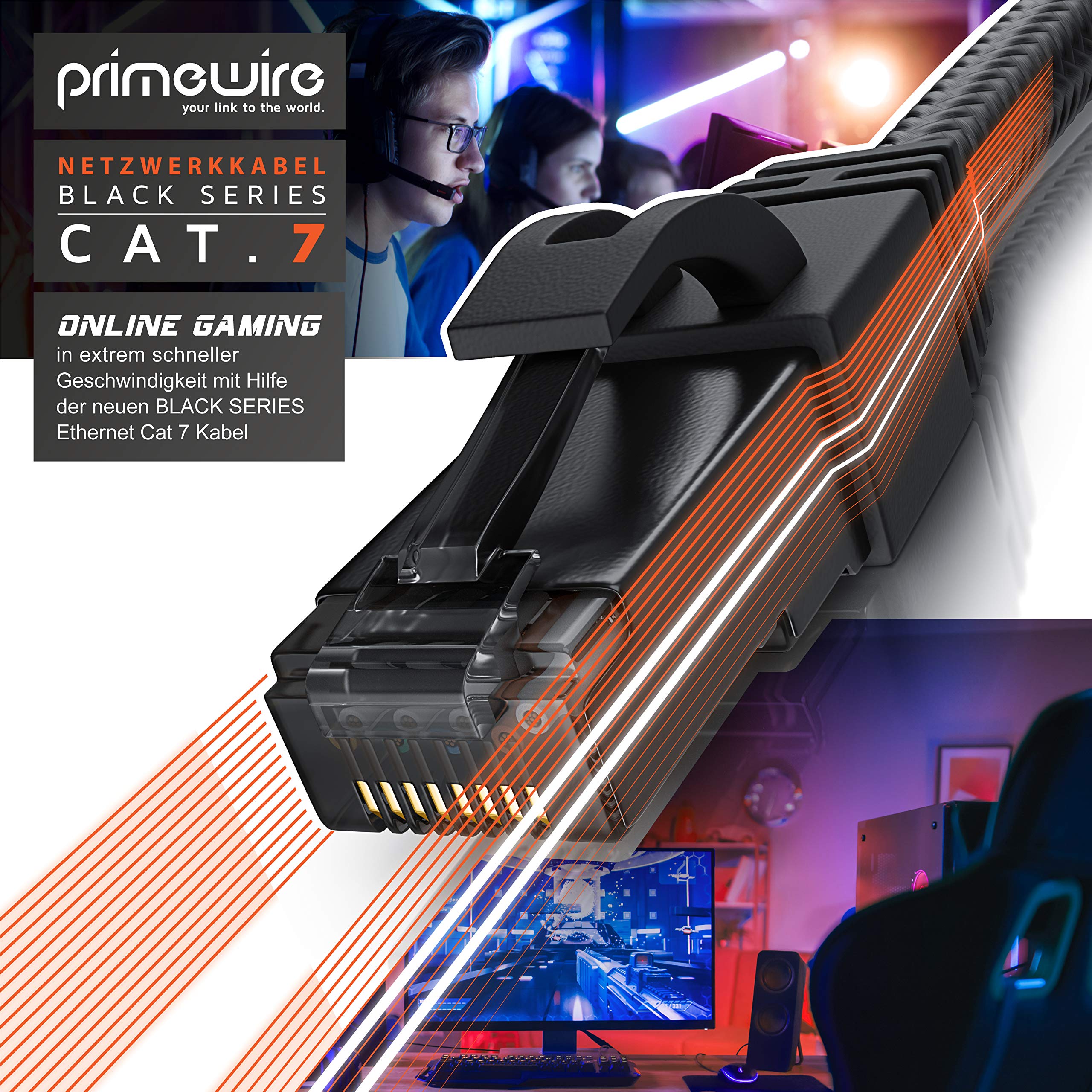 CSL - 5m CAT 7 kabel sieciowy Black Series Gigabit Ethernet LAN kabel - płaszcz bawełniany - 1000 Mbits - kabel krosowy - Cat.7 kabel surowy S FTP PIMF z wtyczką RJ 45 - router modem gamingowym