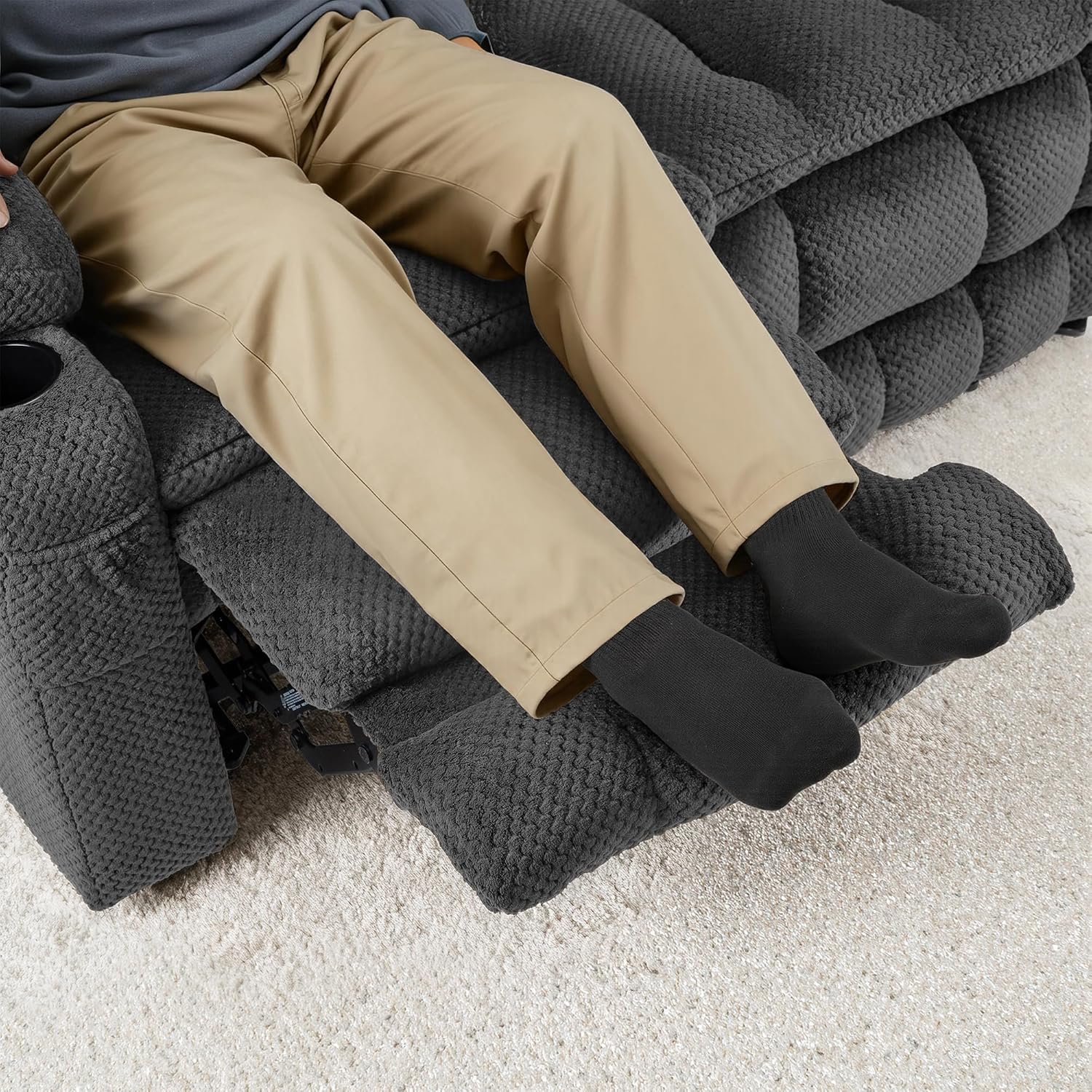 MCombo 57" Reclining Loveseat with Heat and Massage, Zero Gravity Recliner Loveseat Sofa with Dual USB Charging Ports for Living Room, Fabric 6314 (Dark Grey)