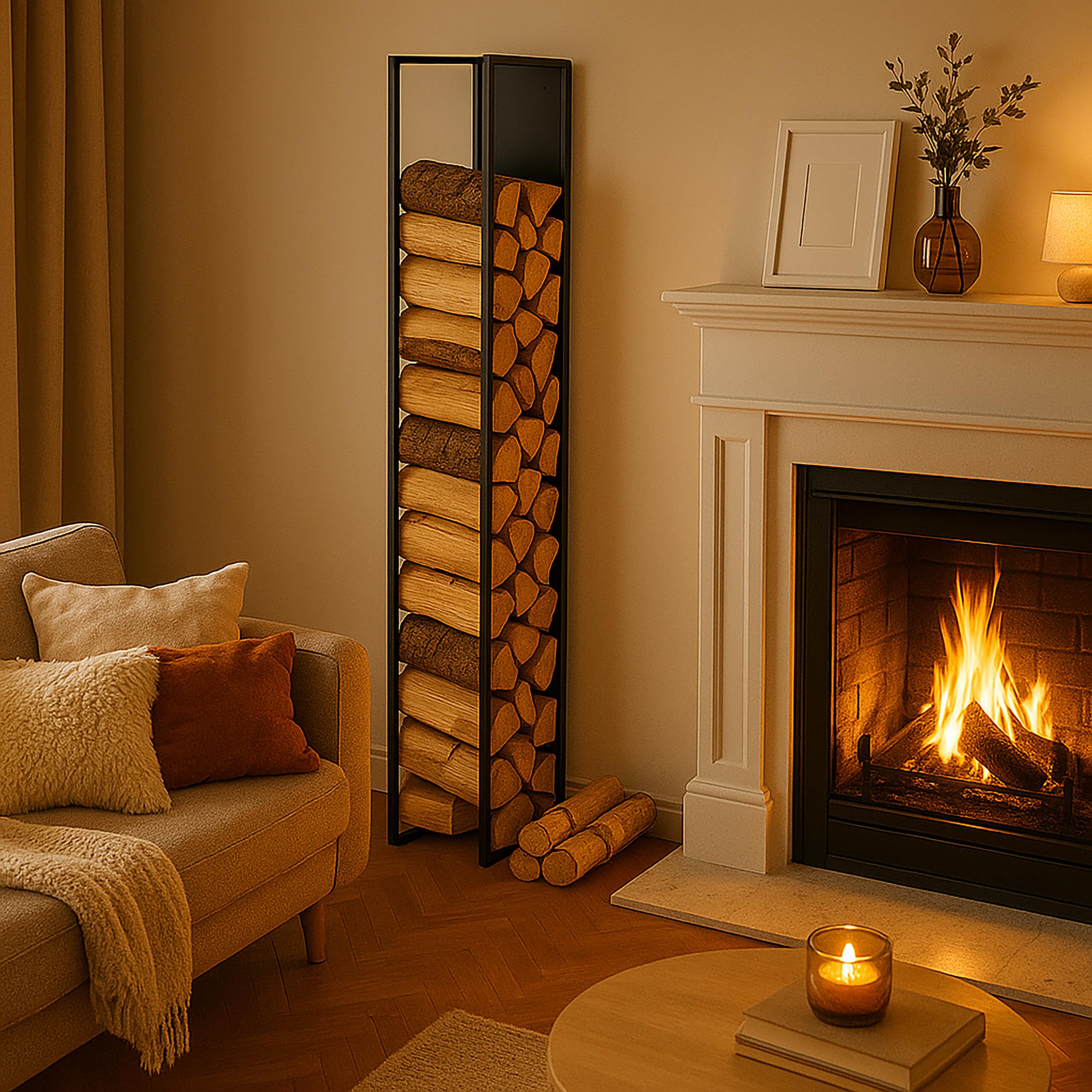 Scaffale Legna da ardere Relaxdays, Montaggio a Parete, HLP: 160x25x25 cm, Legna secca, Ferro, Nero