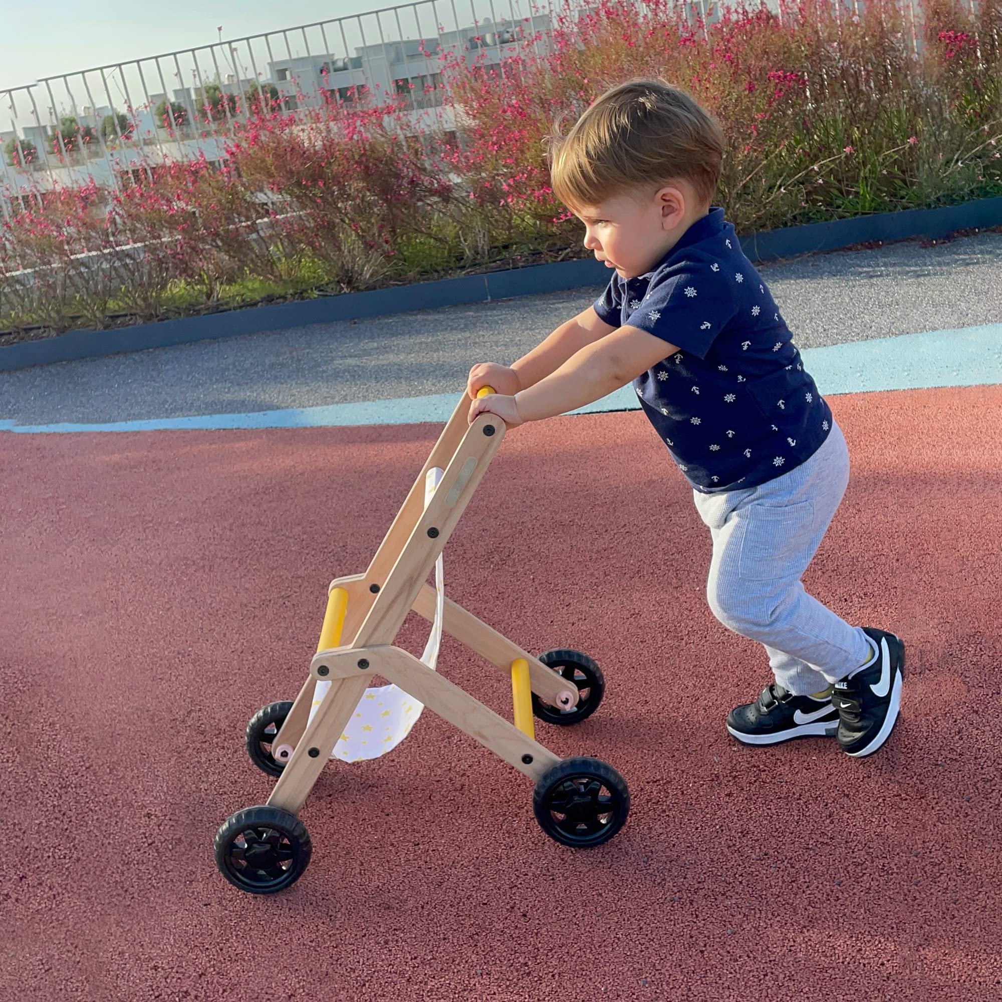Favor Poussette en Bois pour poupées, Poussette de poupée de Style rétro pour bébés, Jouets de crèche Montessori et marchette pour bébé, Jouet de Poussette en Bois