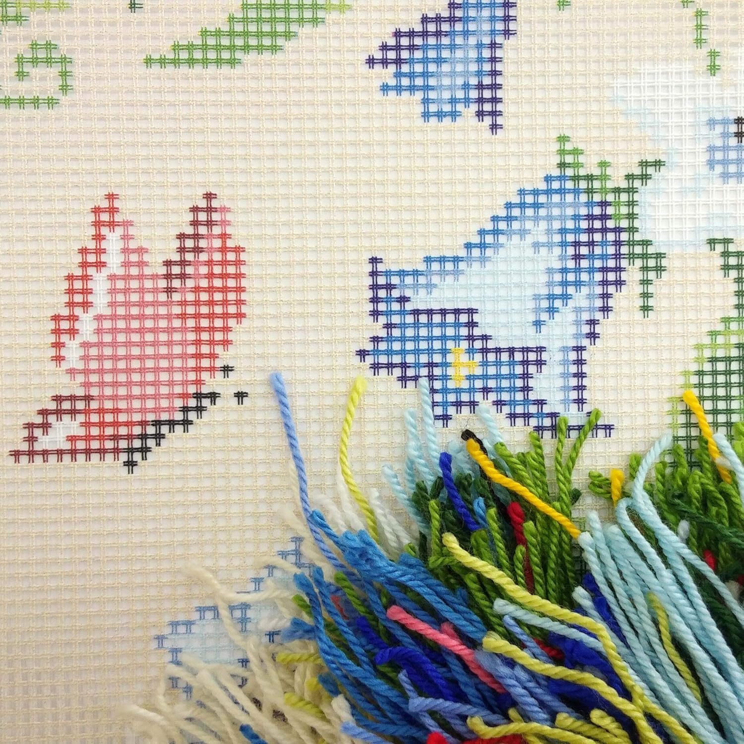 Brvsk Floral Embroidery Kit for Adults and Beginners — Bellflowers 16″ × 16″ with Clear, Precise Printed Design on Cotton Canvas; Includes 2 Needles, Yarn, and Easy-Read Chart